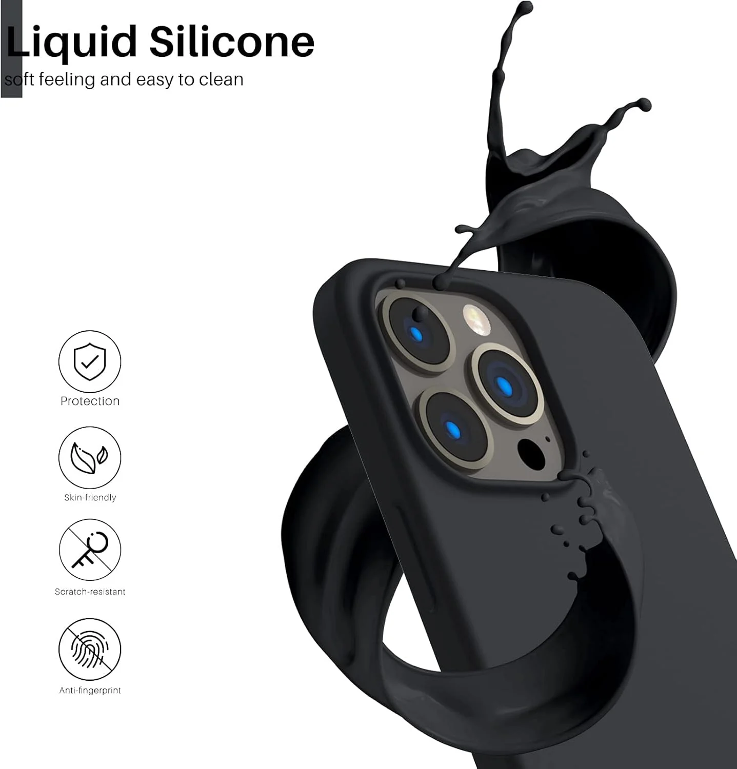 قاب محافظ سیلیکونی باریک و نرم گوشی آیفون 13 پرو 6.1 اینچی با پوشش کامل سه لایه (نیمه شب)