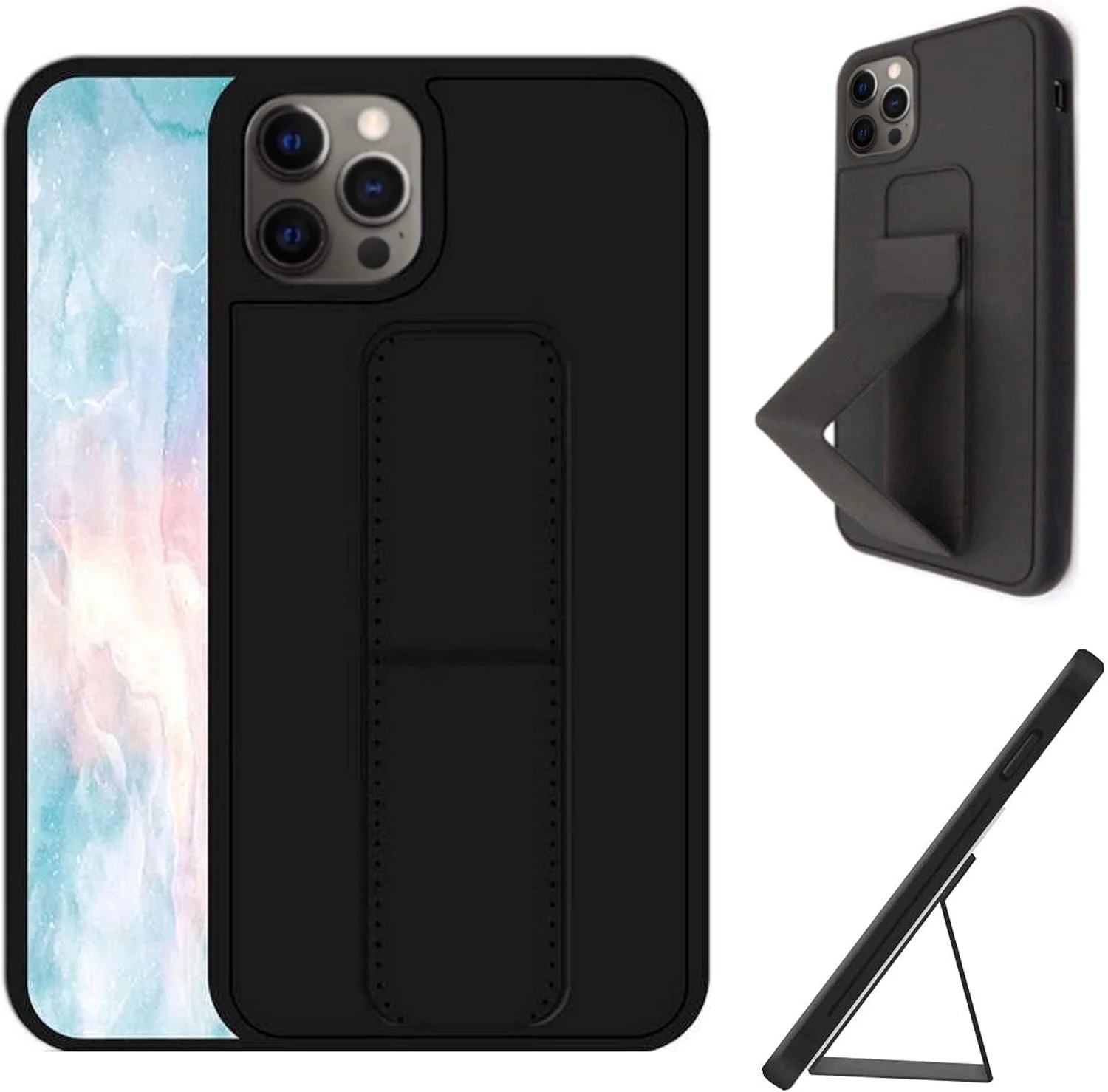 کاور محافظ مشکی رنگ آیفون 12/12 پرو با استند، بند و قابلیت اتصال مگنتی