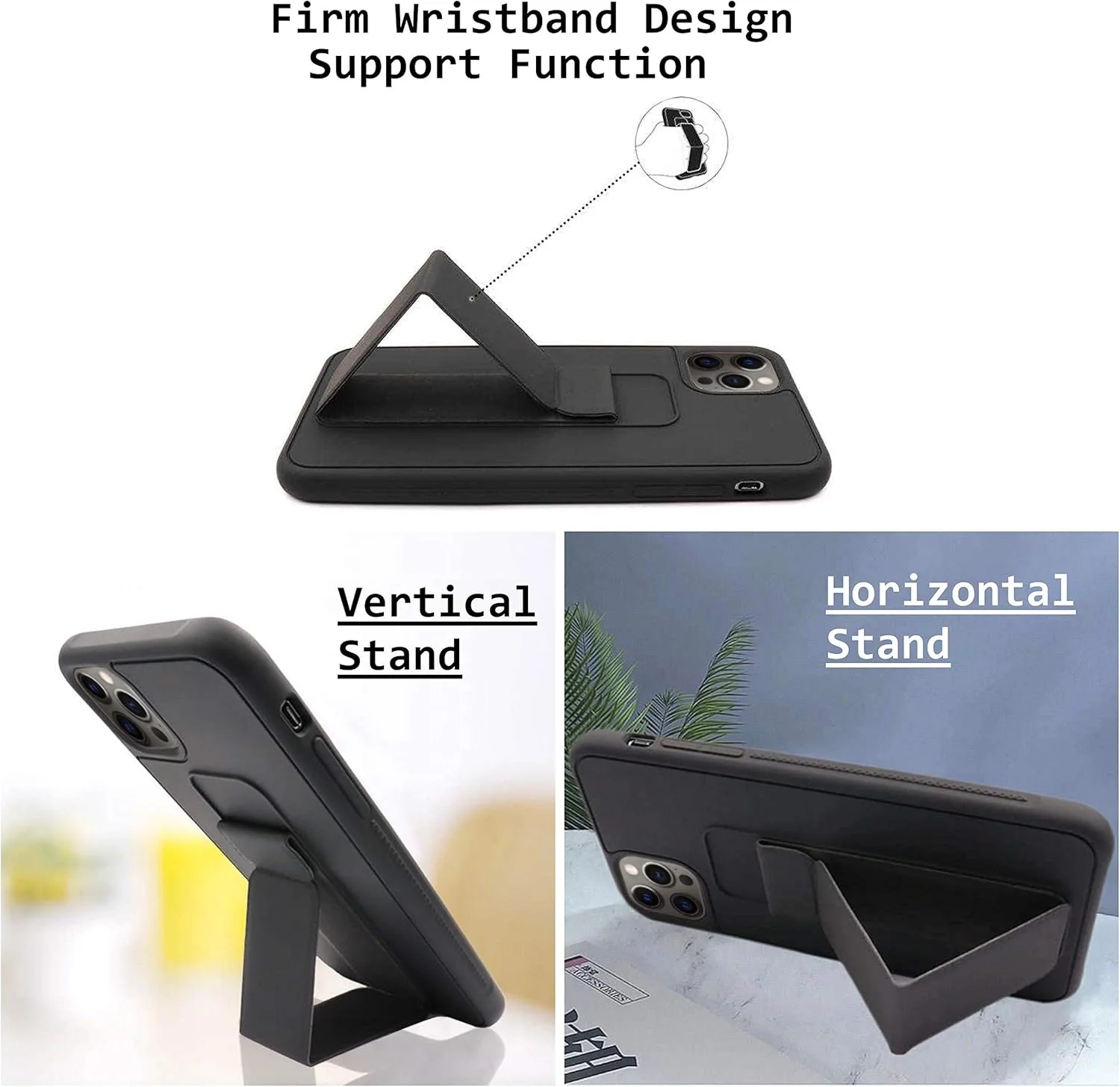 کاور محافظ مشکی رنگ آیفون 12/12 پرو با استند، بند و قابلیت اتصال مگنتی