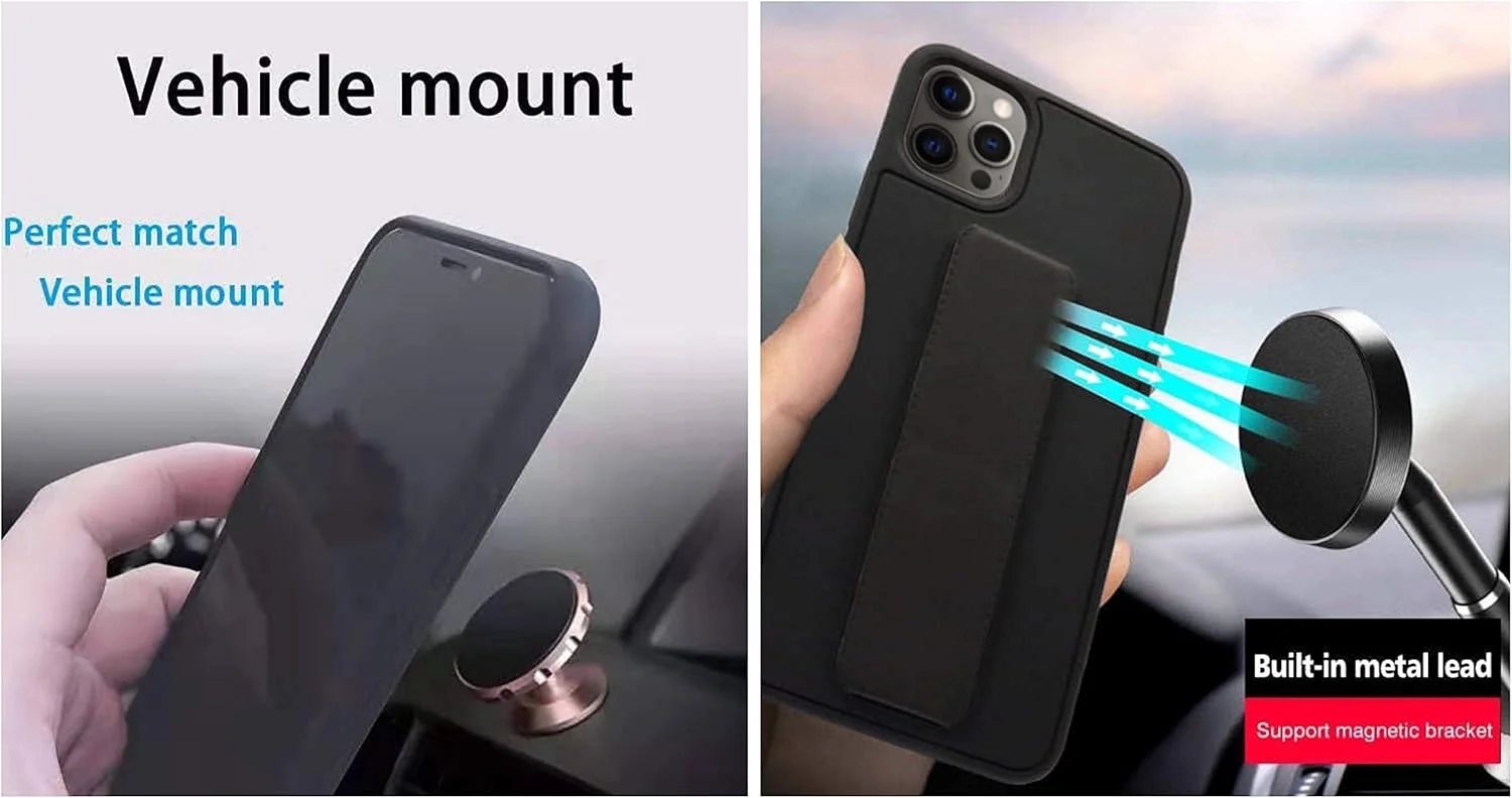 کاور محافظ مشکی رنگ آیفون 12/12 پرو با استند، بند و قابلیت اتصال مگنتی