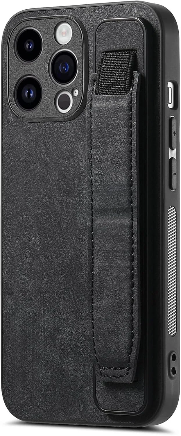 کاور چرمی Omio مدل iPhone 14 Pro Max به همراه استند و بند مچی، کاور پشتی چرمی به همراه PC سخت ضد ضربه و جای انگشت برای آقایان، بانوان و دختران، مشکی