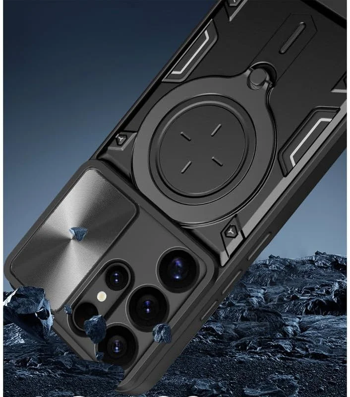 قاب گوشی سامسونگ گلکسی اس 25 اولترا 5G با فلاش تماس + بند گردنی، محافظ صفحه نمایش سامسونگ S25Ultra [دو عدد] با پایه فلزی