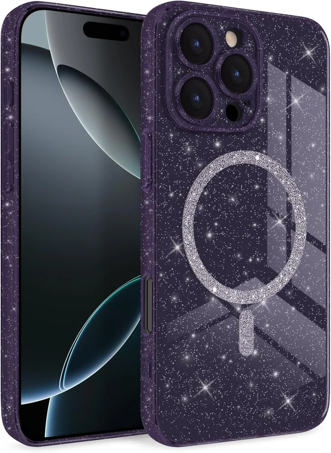 کاور محافظ اکلیلی شفاف Newseego برای آیفون 16 پرو مکس [سازگار با MagSafe]، کاور مغناطیسی باریک و ضد ضربه با محافظت از دوربین برای آیفون 16 پرو مکس - بنفش