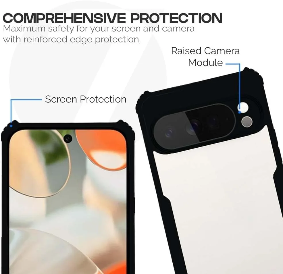 کاور محافظ هیبریدی شفاف و مقاوم Zubitech Google Pixel 10 Pro XL با حاشیه مشکی ضد ضربه، محافظت 360 درجه و محافظ لنز دوربین، کاور شفاف اکریلیک (Google Pixel 10 Pro XL)