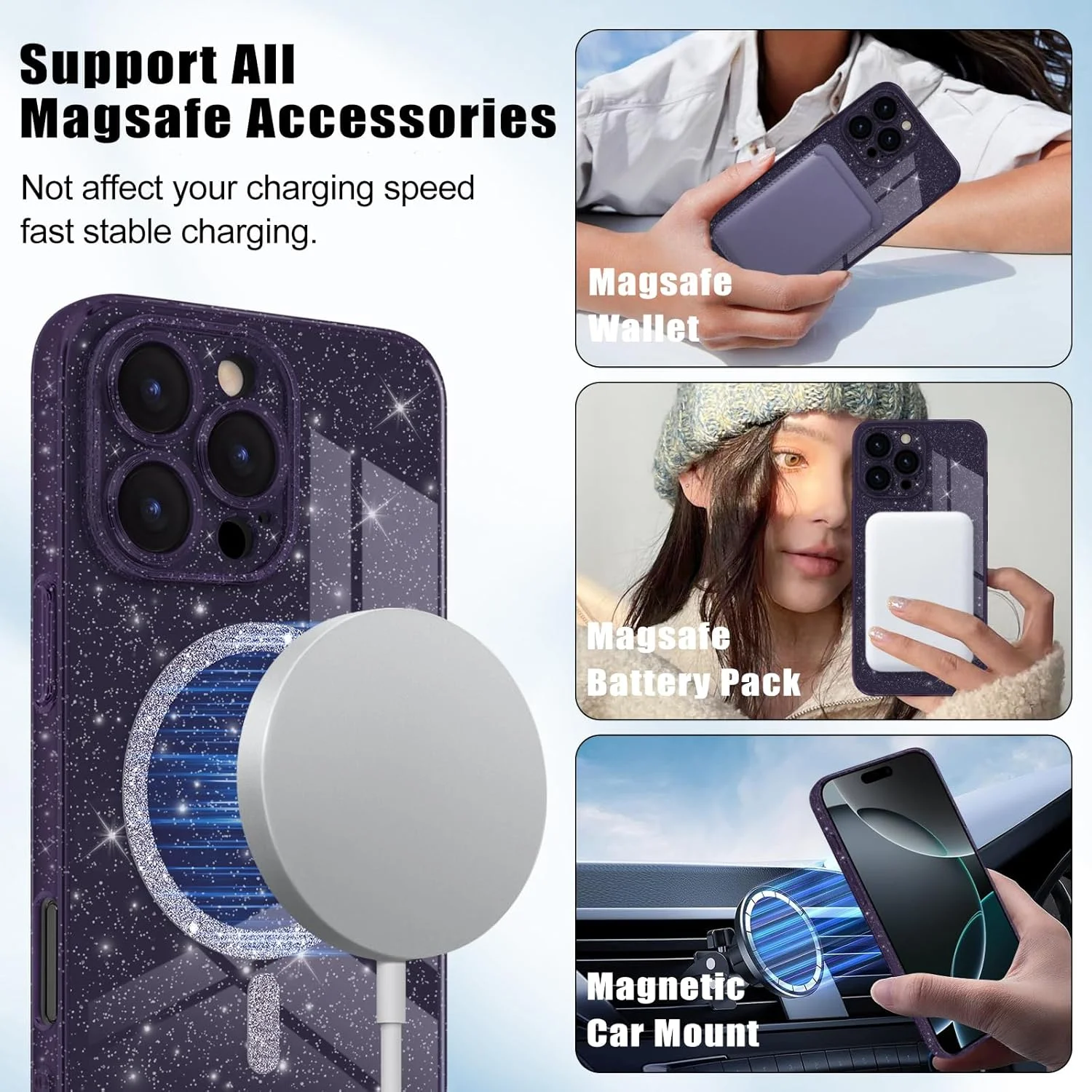 کاور محافظ اکلیلی شفاف Newseego برای آیفون 16 پرو مکس [سازگار با MagSafe]، کاور مغناطیسی باریک و ضد ضربه با محافظت از دوربین برای آیفون 16 پرو مکس - بنفش