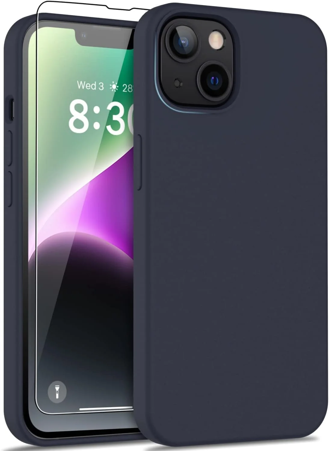 قاب گوشی BORTONY آیفون 13 به همراه محافظ صفحه نمایش، کاور ژله‌ای سیلیکونی نرم و انعطاف‌پذیر، باریک و مقاوم در برابر ضربه، سازگار با آیفون 13 6.1 اینچ (آبی تیره)