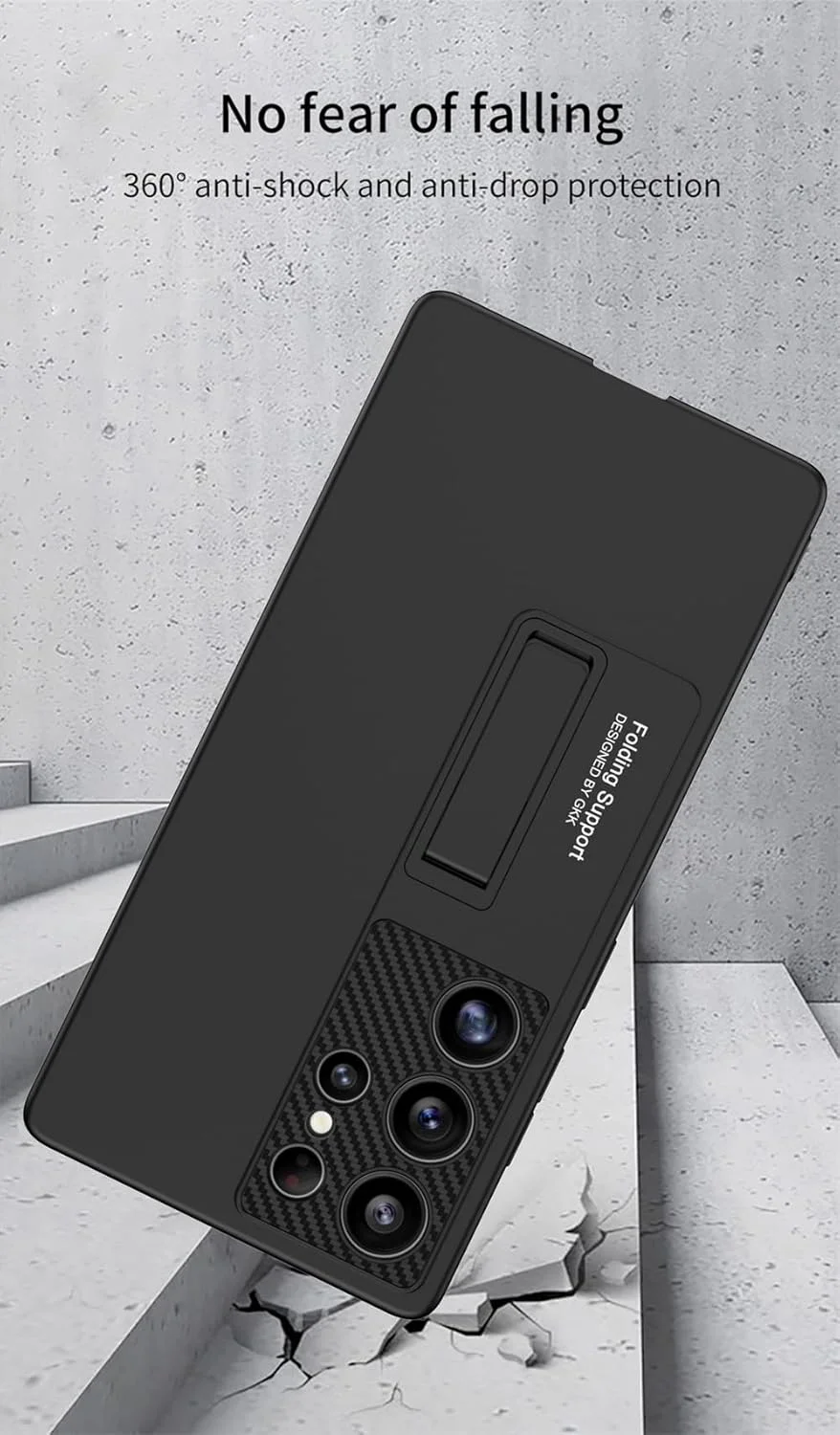 قاب محافظ گوشی سامسونگ گلکسی S25 Ultra، با پایه عمودی قابل تنظیم و 4 حالت استند، پوشش محافظ کامل بدنه و دوربین، قاب فوق العاده نازک با حس لمس پوست و پشتیبانی از شارژ بی سیم (تیتانیوم)