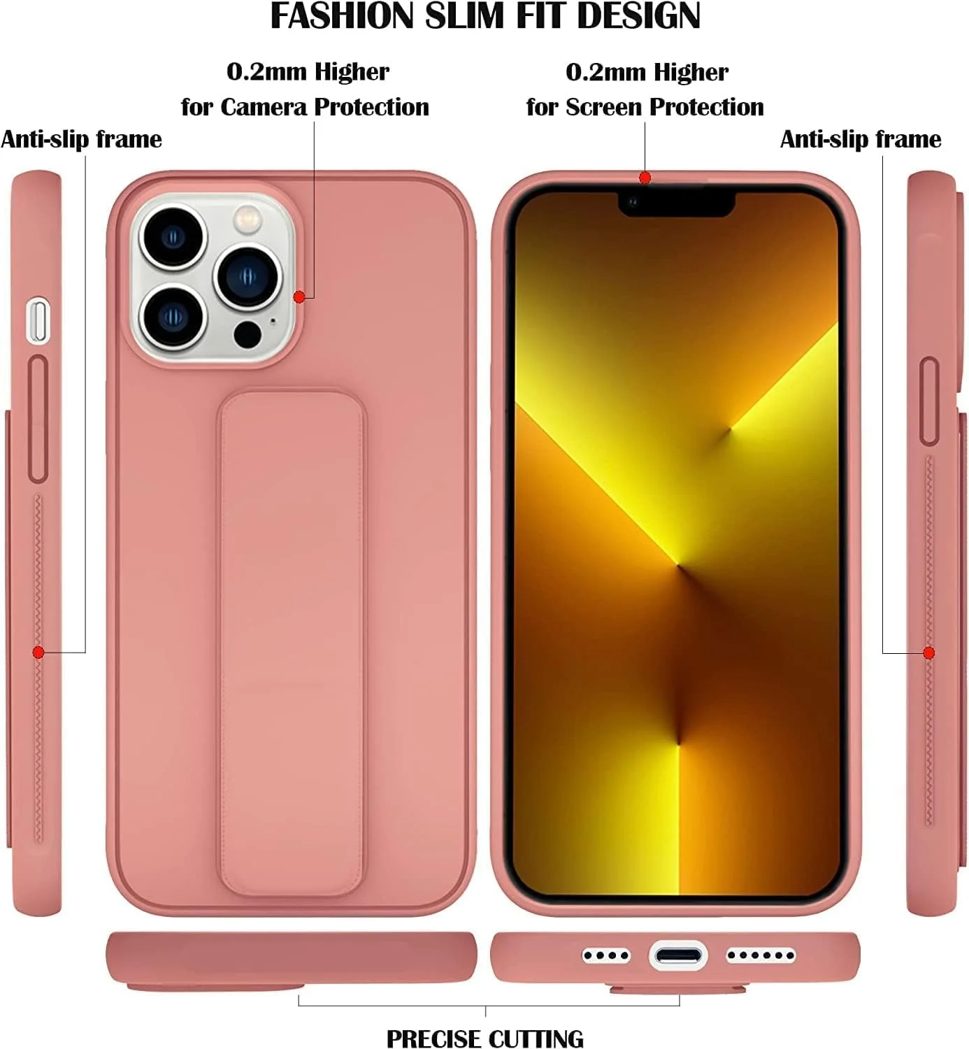 قاب محافظ زیگ سازگار با آیفون 16 پرو، دارای پایه پشتی، نگهدارنده مغناطیسی خودرو، جنس سیلیکون نرم، با قابلیت استند افقی و عمودی و محافظت کامل از آیفون 16 پرو (صورتی، آیفون 16 پرو)