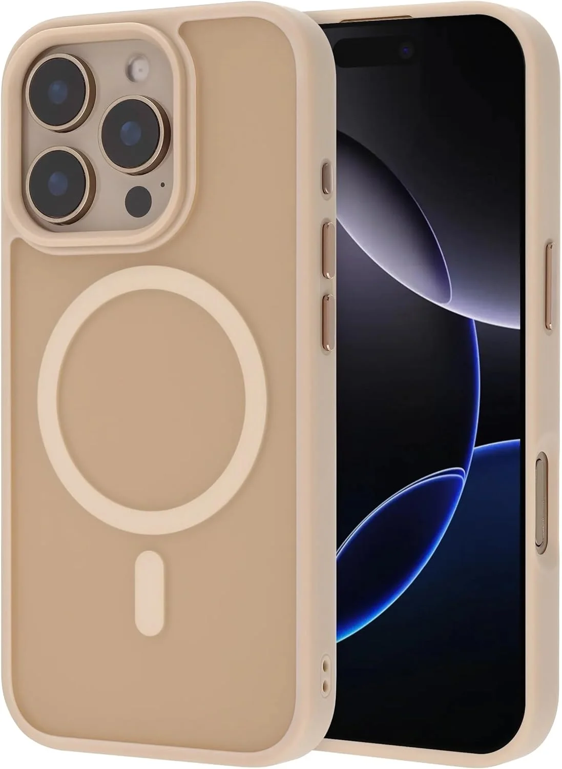 قاب گوشی YoYoTech Desert Titanium با روکش مات برای آیفون 16 پرو مکس [ضد ضربه]، کاور مغناطیسی نیمه شفاف و مات و نرم سازگار با MagSafe - Desert Titanium.