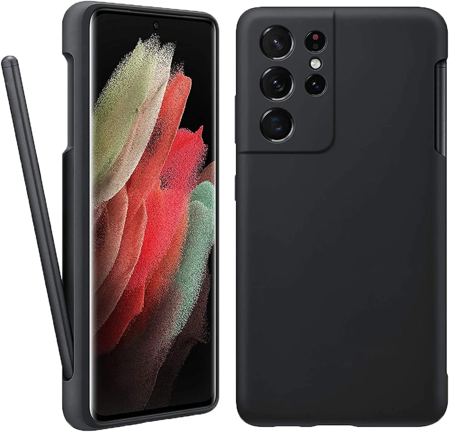 قاب سیلیکونی مایع برای گوشی گلکسی اس 21 اولترا به همراه جای قلم، کاور نرم گوشی با جایگاه قلم لمسی، پشتیبانی از شارژ بی‌سیم، محافظت ضد ضربه برای گوشی سامسونگ گلکسی اس 21 اولترا 5G سایز 6.8 اینچ