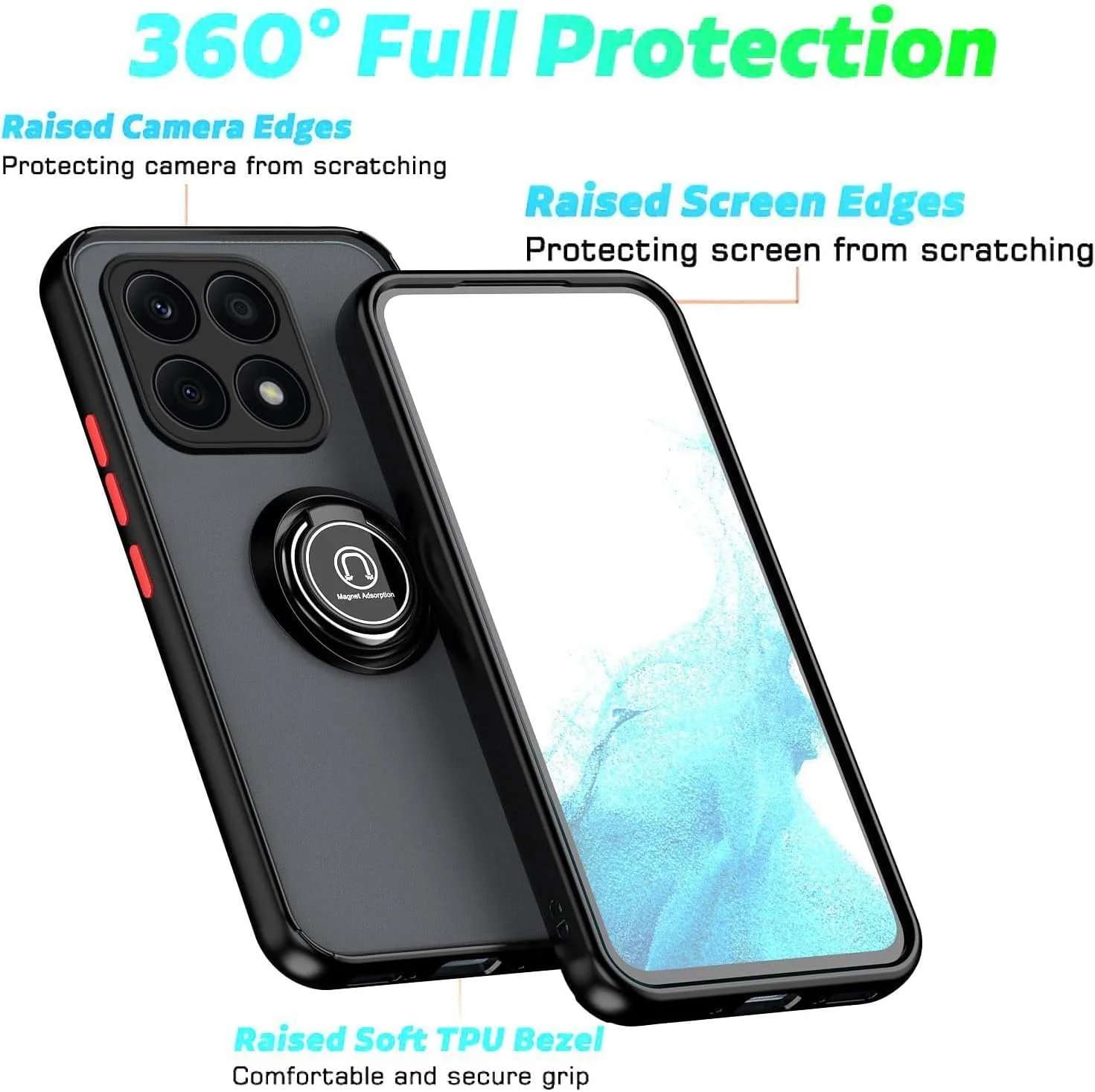 کاور محافظ گوشی آنر X8b مدل ZEGE با حلقه فلزی چرخان، استند و قابلیت اتصال مغناطیسی به هولدر خودرو، ضد ضربه و ضد اثر انگشت (مشکی) کاور محافظ گوشی آنر X8b مدل ZEGE با حلقه فلزی چرخان، استند و قابلیت اتصال مغناطیسی به هولدر خودرو، ضد ضربه و ضد اثر انگشت (مشکی)