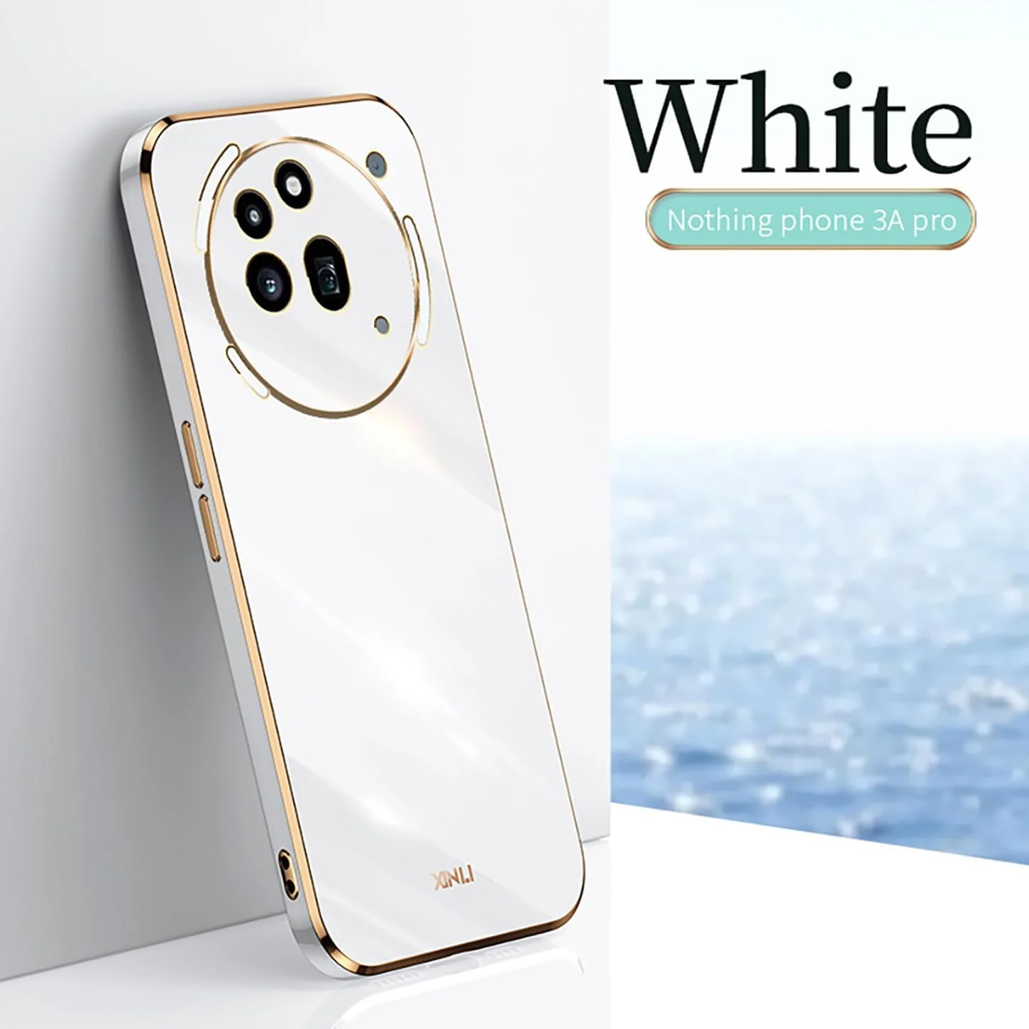 کاور محافظ گوشی ناتینگ فون (3a) پرو، طراحی ساده با رنگ ثابت و لبه طلایی آبکاری شده، جنس TPU نرم و مقاوم در برابر ضربه، فوق العاده نازک (سفید)