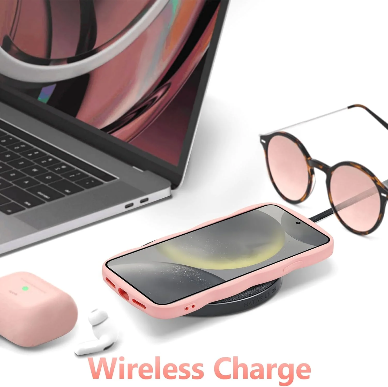 قاب گوشی یوبای مناسب برای گوشی سامسونگ گلکسی A56 5G، قاب سیلیکونی مایع با طرح موج دار فرفری، کاور گوشی با طرح پروانه، کاور ضربه گیر TPU برای دختران و زنان، صورتی