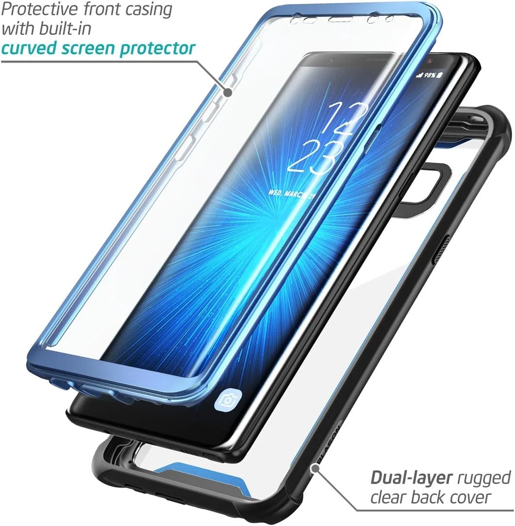 کاور محافظ i-Blason سری Ares مناسب برای گوشی گلکسی نوت 8 مدل 2017، کاور مقاوم تمام بدنه با سپر شفاف و محافظ صفحه نمایش داخلی (مشکی/آبی)