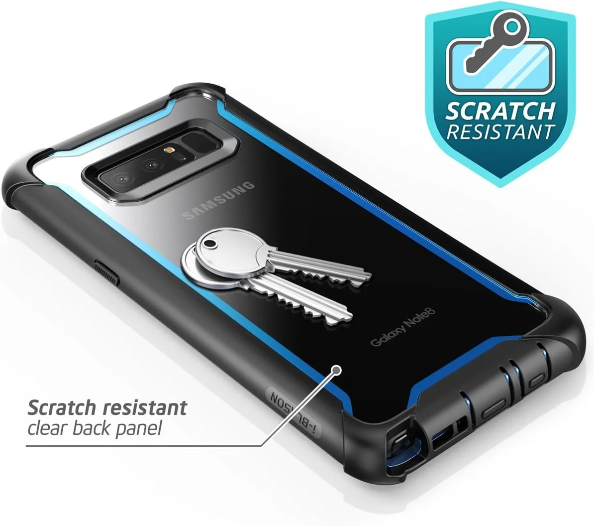 کاور محافظ i-Blason سری Ares مناسب برای گوشی گلکسی نوت 8 مدل 2017، کاور مقاوم تمام بدنه با سپر شفاف و محافظ صفحه نمایش داخلی (مشکی/آبی)