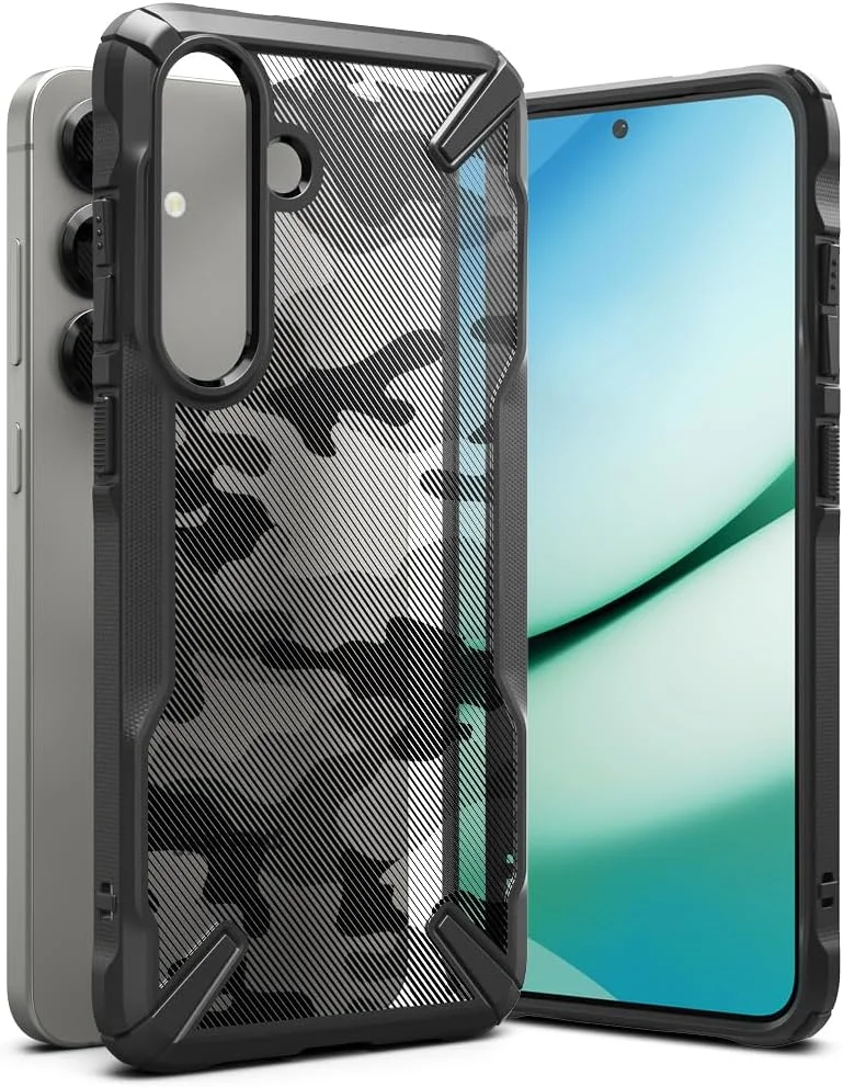 کاور محافظ گوشی سامسونگ گلکسی اس 25 مدل Fusion-X Ringke، پشت سخت شفاف با ضربه گیر محافظ ضد ضربه - مشکی چریکی