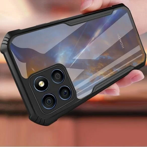 کاور ضد ضربه Muzz Honor X7C با طراحی محافظت 360 درجه و محافظت از دوربین، پشت شفاف هایبرید و بامپر مشکی مناسب برای Honor X7C 2024