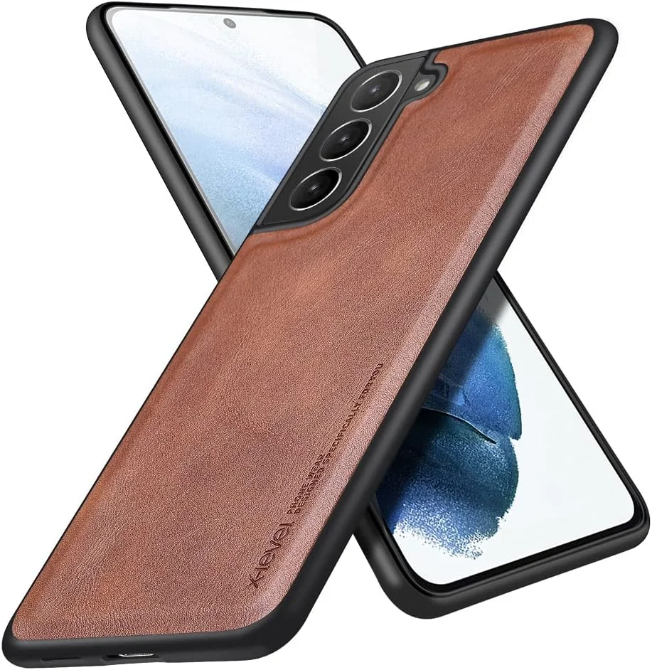 کاور محافظ چرمی گوشی سامسونگ گلکسی S21 FE، طراحی تجاری ممتاز، ضد ضربه و ضد خش با لبه های نرم - قهوه ای