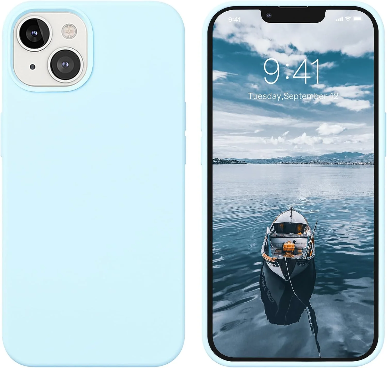 قاب گوشی آیفون 13 ZVastt - کاور موبایل ژله ای سیلیکونی مایع - باریک، ضد خش، پوشش داخلی نرم میکروفایبر - محافظت کامل ضد ضربه - آبی آسمانی