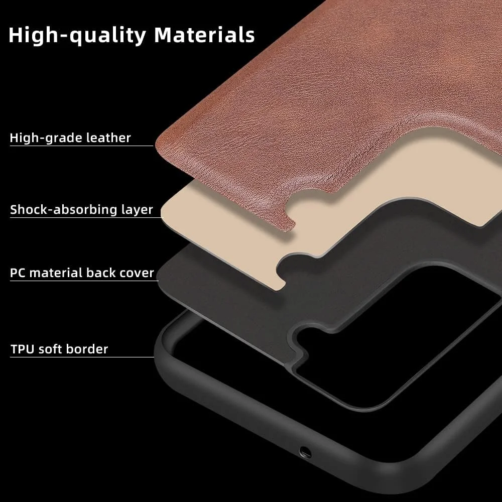کاور محافظ چرمی گوشی سامسونگ گلکسی S21 FE، طراحی تجاری ممتاز، ضد ضربه و ضد خش با لبه های نرم - قهوه ای