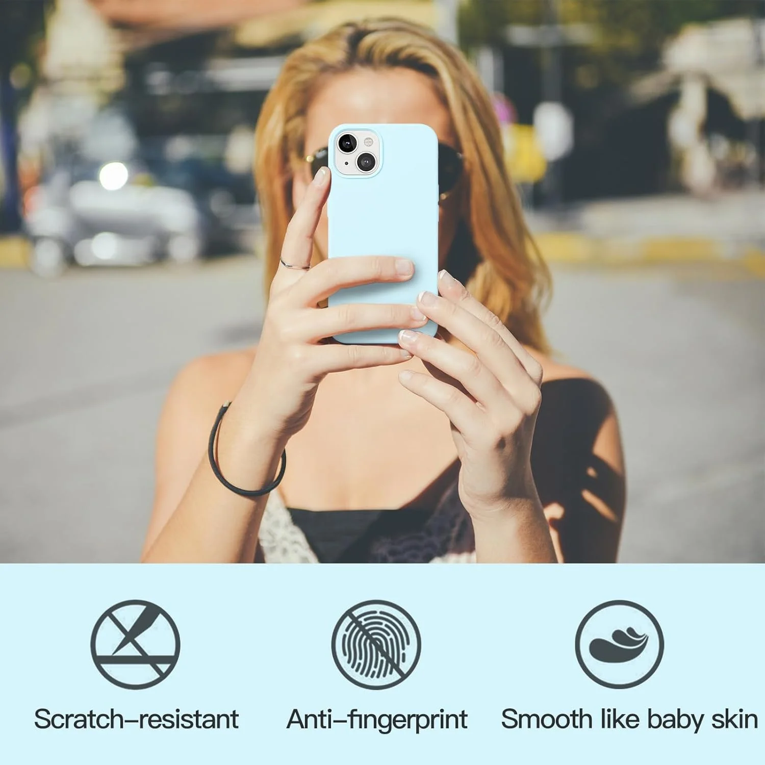 قاب گوشی آیفون 13 ZVastt - کاور موبایل ژله ای سیلیکونی مایع - باریک، ضد خش، پوشش داخلی نرم میکروفایبر - محافظت کامل ضد ضربه - آبی آسمانی