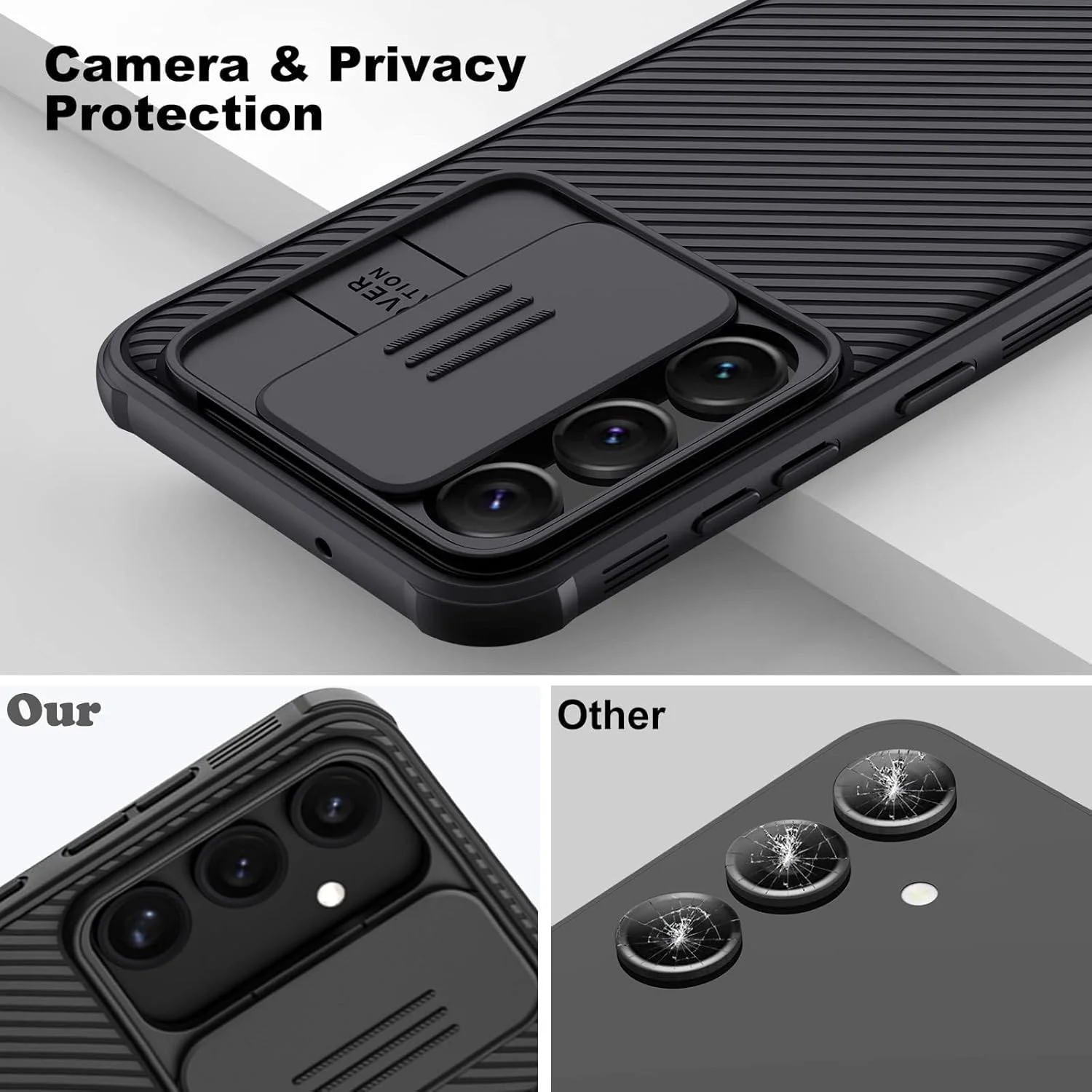 قاب محافظ کشویی لنز دوربین گوشی سامسونگ گلکسی S24 FE، کاور پشتی ضربه گیر TPU+PC، ضد اثر انگشت، باریک و محافظ قاب محافظ کشویی لنز دوربین گوشی سامسونگ گلکسی S24 FE، کاور پشتی ضربه گیر TPU+PC، ضد اثر انگشت، باریک و محافظ