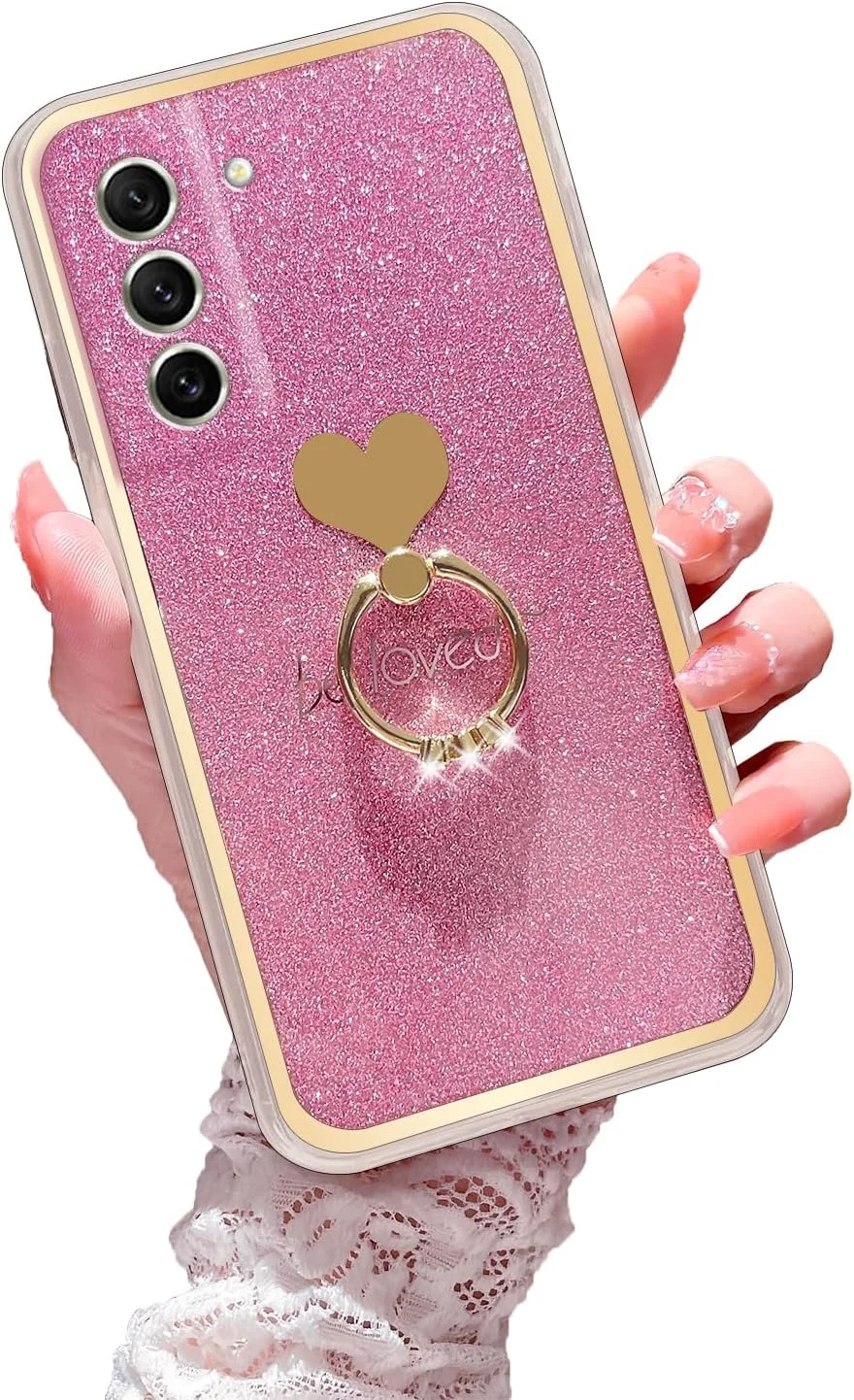 قاب گوشی سامسونگ گلکسی S21 FE 5G، دخترانه زنانه فانتزی اکلیلی درخشان با استند قلبی باریک نرم ضد ضربه محافظ گوشی برای سامسونگ گلکسی S21 FE 6.4 - صورتی قاب گوشی سامسونگ گلکسی S21 FE 5G، دخترانه زنانه فانتزی اکلیلی درخشان با استند قلبی باریک نرم ضد ضربه محافظ گوشی برای سامسونگ گلکسی S21 FE 6.4 - صورتی