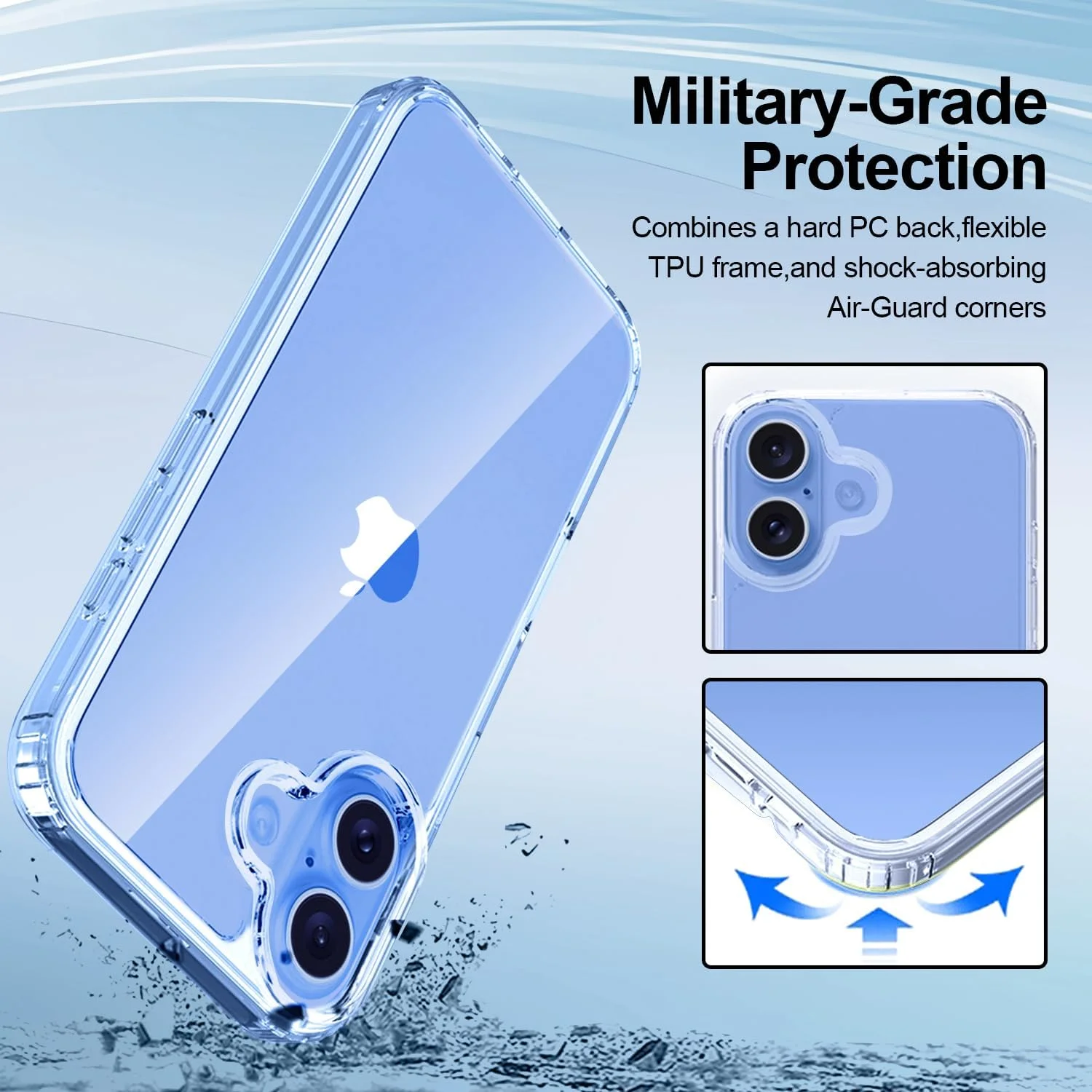 کاور محافظ کریستالی شفاف T Tersely برای آیفون 16 (6.1 اینچ)، ضد زردی، پشت سخت، باریک، ضد ضربه و ضد خش، مناسب برای شارژ بی سیم