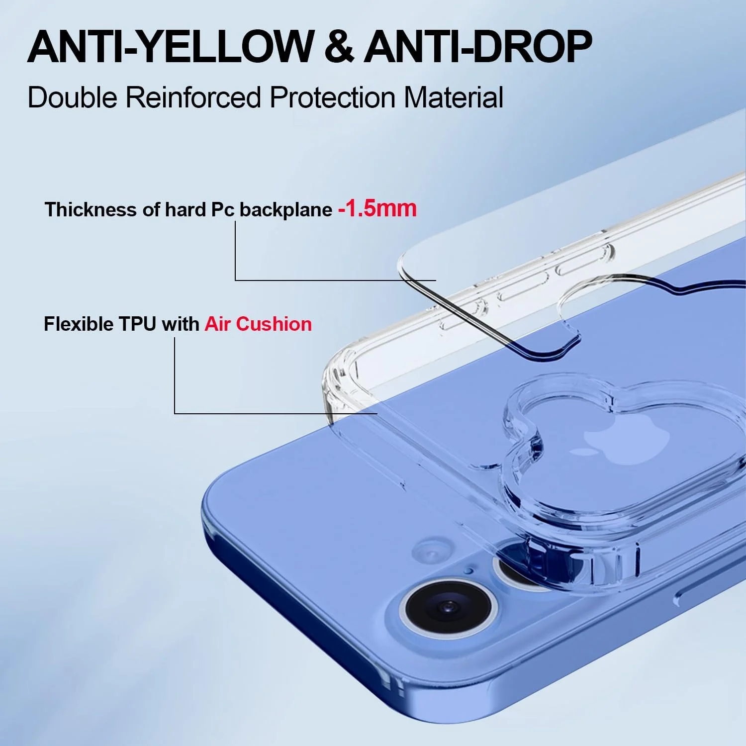 کاور محافظ کریستالی شفاف T Tersely برای آیفون 16 (6.1 اینچ)، ضد زردی، پشت سخت، باریک، ضد ضربه و ضد خش، مناسب برای شارژ بی سیم