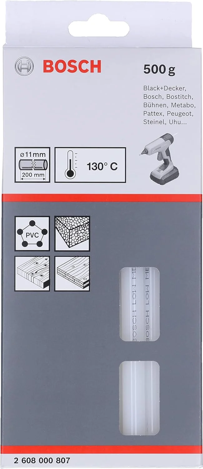 چسب حرارتی حرفه ای 26 عددی بوش (مناسب برای چوب، پی وی سی، آلومینیوم، یونولیت، Ø 11 x 200 میلی متر، 500 گرم، لوازم جانبی برای تفنگ های چسب حرارتی)