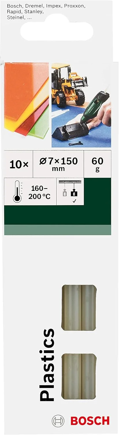 بسته 10 عددی چسب پلاستیک بوش (مناسب پلاستیک، Ø 7 x 150 میلی متر، لوازم جانبی تفنگ چسب)