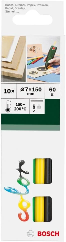 چسب حرارتی رنگی بوش 10 عددی (قرمز، زرد، سبز، آبی، مشکی، قطر 7 میلی متر، لوازم جانبی تفنگ چسب حرارتی)