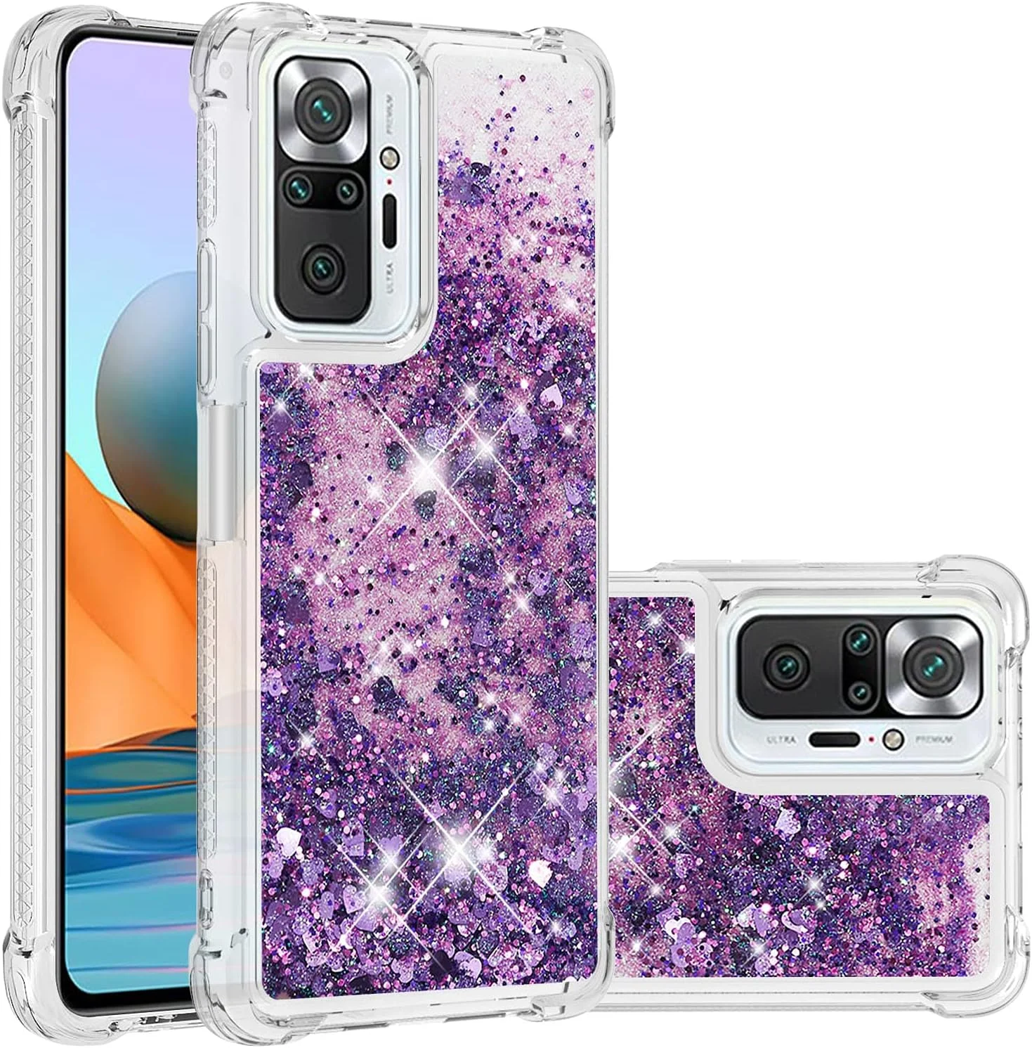 قاب سیلیکونی گوشی موبایل برای شیائومی ردمی نوت 10 پرو، محافظت از سقوط با ایربگ گوشه، درخشان، شن روان، مایع براق، کاور TPU، عشق بنفش قاب سیلیکونی گوشی موبایل برای شیائومی ردمی نوت 10 پرو، محافظت از سقوط با ایربگ گوشه، درخشان، شن روان، مایع براق، کاور TPU، عشق بنفش