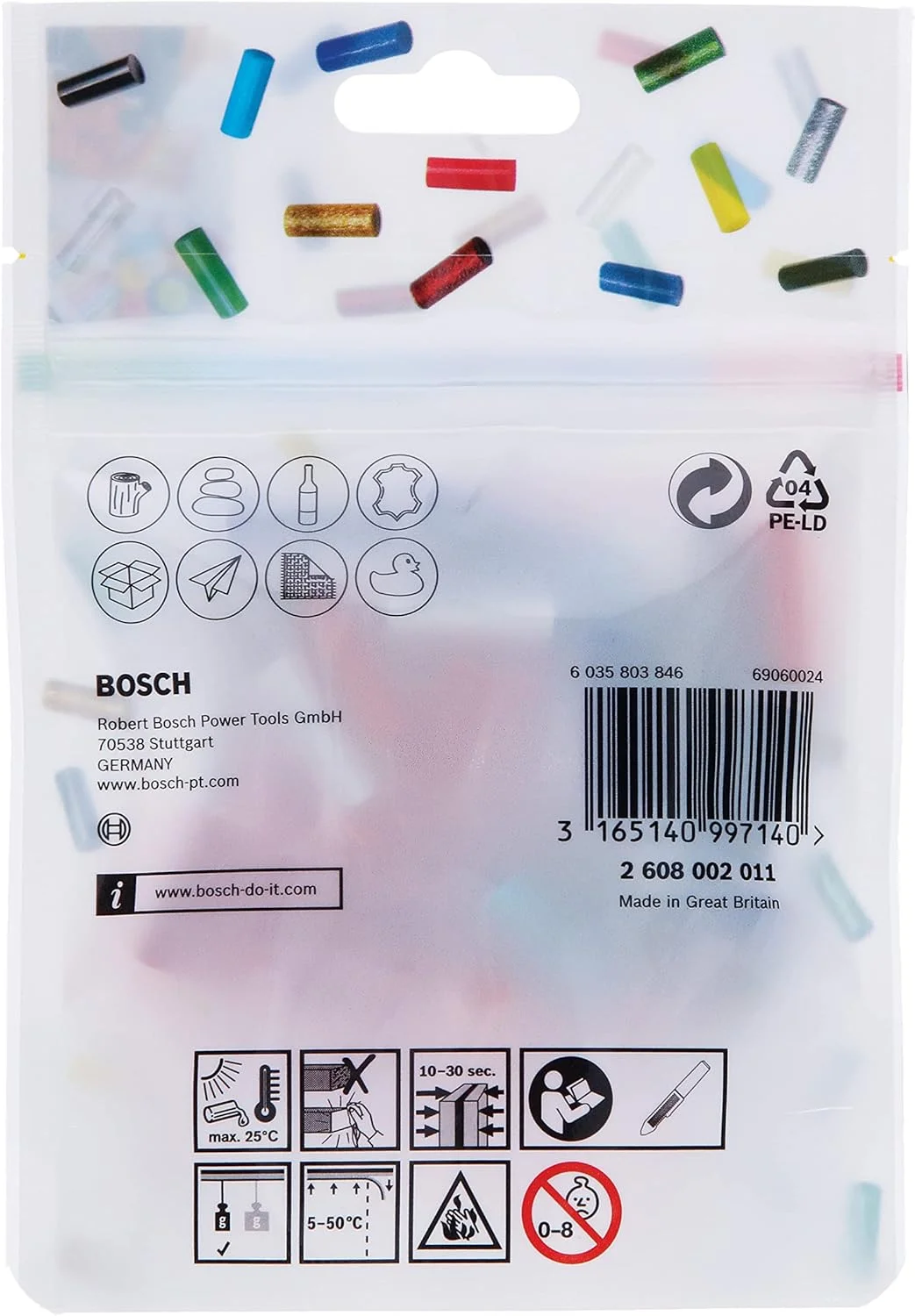 چسب حرارتی ۷۰ عددی بوش (چسب های رنگی، ۲۰x۷ میلی متر، لوازم جانبی برای دستگاه چسب حرارتی)