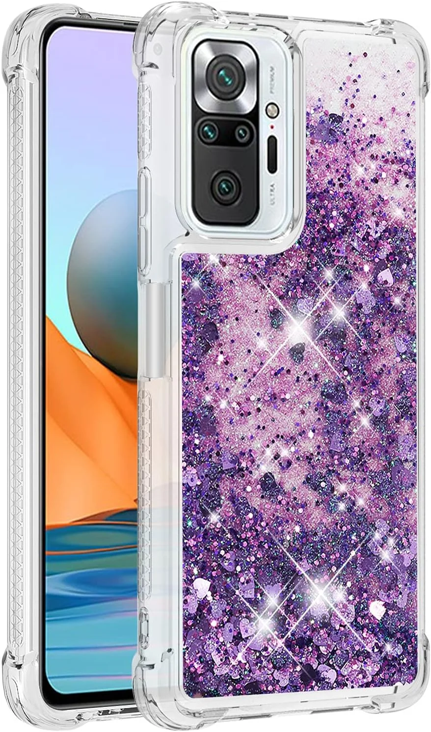 قاب سیلیکونی گوشی موبایل برای شیائومی ردمی نوت 10 پرو، محافظت از سقوط با ایربگ گوشه، درخشان، شن روان، مایع براق، کاور TPU، عشق بنفش قاب سیلیکونی گوشی موبایل برای شیائومی ردمی نوت 10 پرو، محافظت از سقوط با ایربگ گوشه، درخشان، شن روان، مایع براق، کاور TPU، عشق بنفش