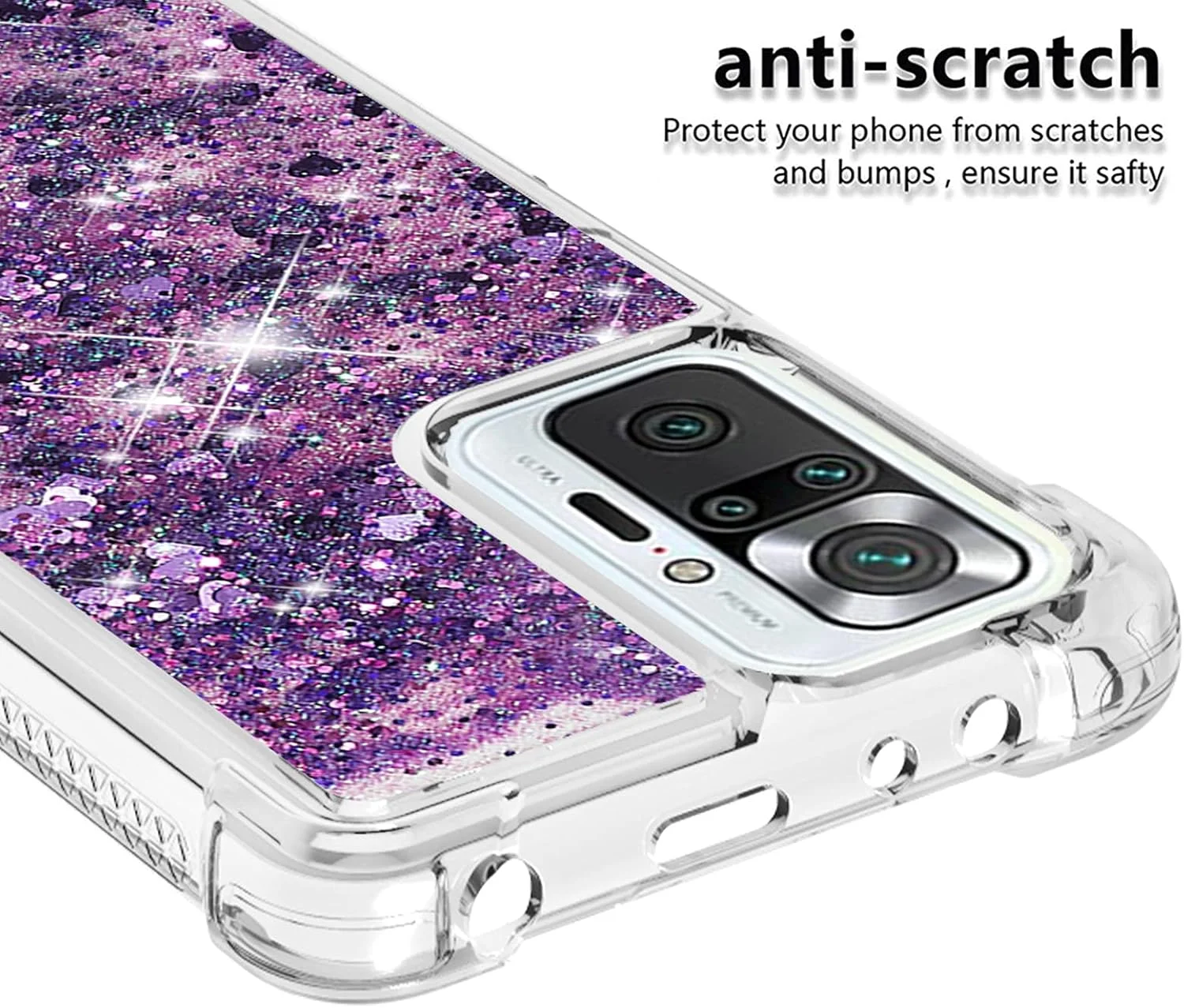 قاب سیلیکونی گوشی موبایل برای شیائومی ردمی نوت 10 پرو، محافظت از سقوط با ایربگ گوشه، درخشان، شن روان، مایع براق، کاور TPU، عشق بنفش قاب سیلیکونی گوشی موبایل برای شیائومی ردمی نوت 10 پرو، محافظت از سقوط با ایربگ گوشه، درخشان، شن روان، مایع براق، کاور TPU، عشق بنفش