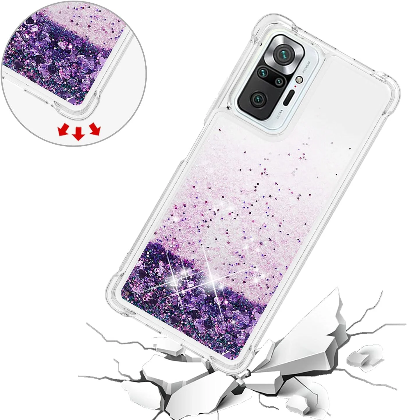 قاب سیلیکونی گوشی موبایل برای شیائومی ردمی نوت 10 پرو، محافظت از سقوط با ایربگ گوشه، درخشان، شن روان، مایع براق، کاور TPU، عشق بنفش قاب سیلیکونی گوشی موبایل برای شیائومی ردمی نوت 10 پرو، محافظت از سقوط با ایربگ گوشه، درخشان، شن روان، مایع براق، کاور TPU، عشق بنفش