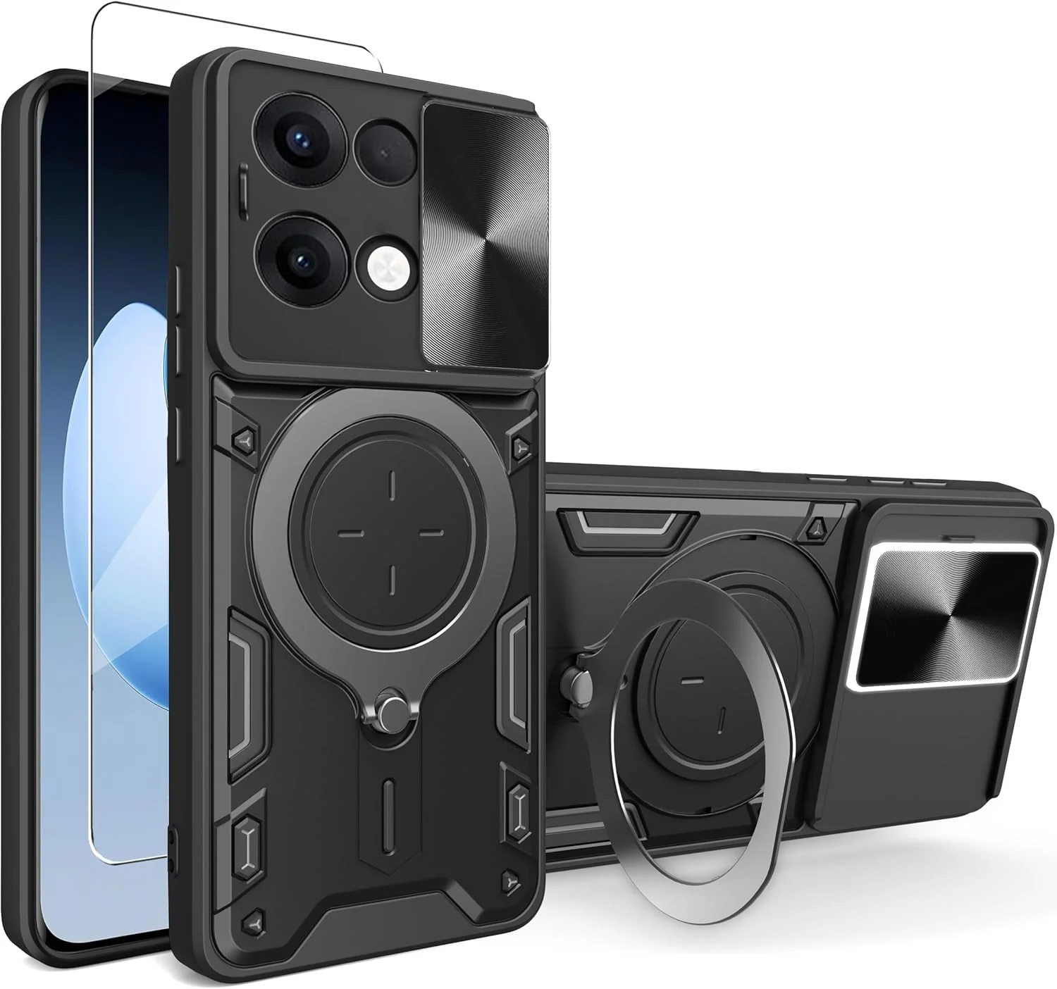 کاور محافظ گوشی ZMONE برای اوپو رنو 13 5G به همراه محافظ صفحه نمایش، دارای محافظ کشویی دوربین، کاور محافظتی سنگین نظامی - مشکی کاور محافظ گوشی ZMONE برای اوپو رنو 13 5G به همراه محافظ صفحه نمایش، دارای محافظ کشویی دوربین، کاور محافظتی سنگین نظامی - مشکی