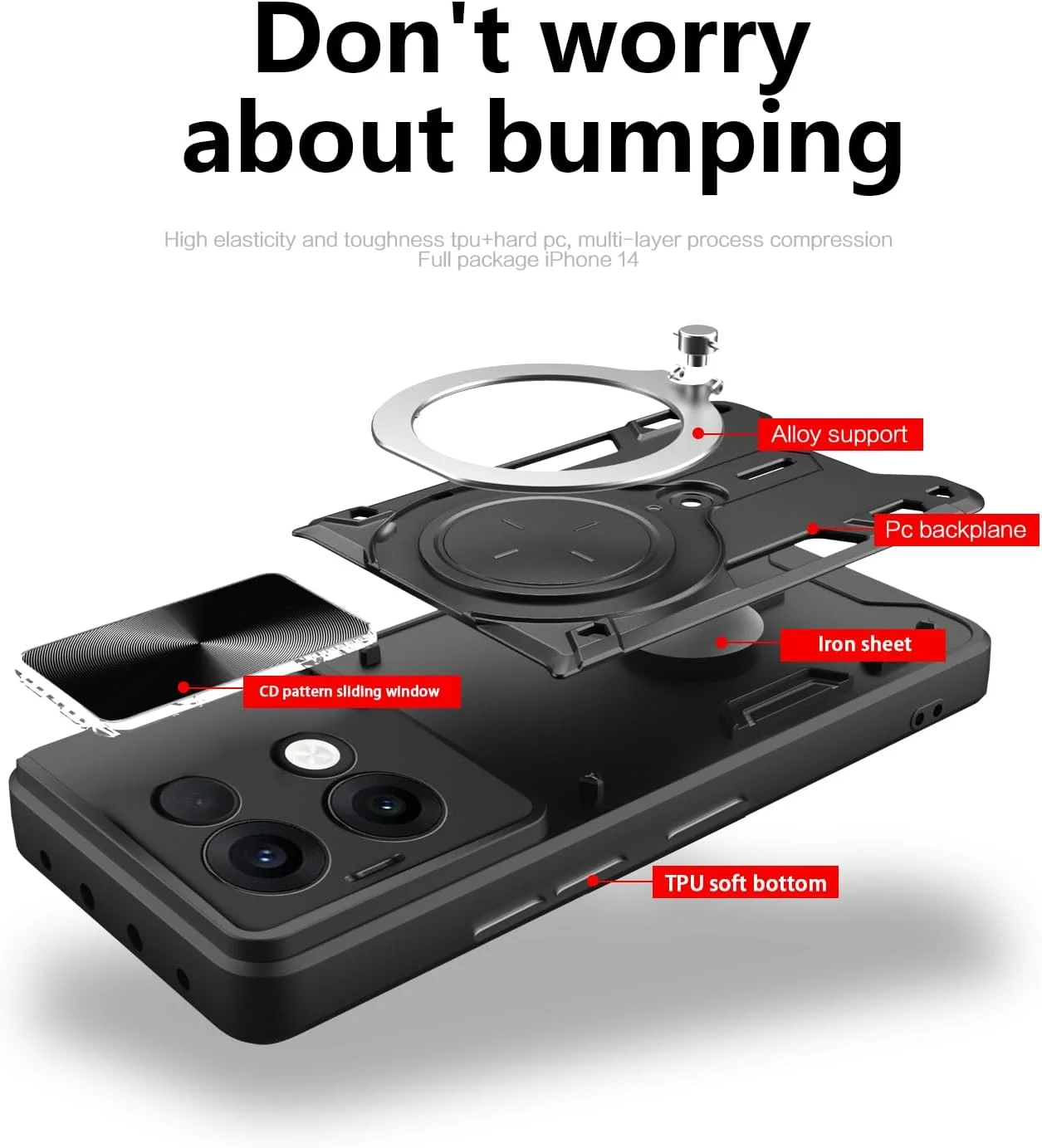 کاور محافظ گوشی ZMONE برای اوپو رنو 13 5G به همراه محافظ صفحه نمایش، دارای محافظ کشویی دوربین، کاور محافظتی سنگین نظامی - مشکی