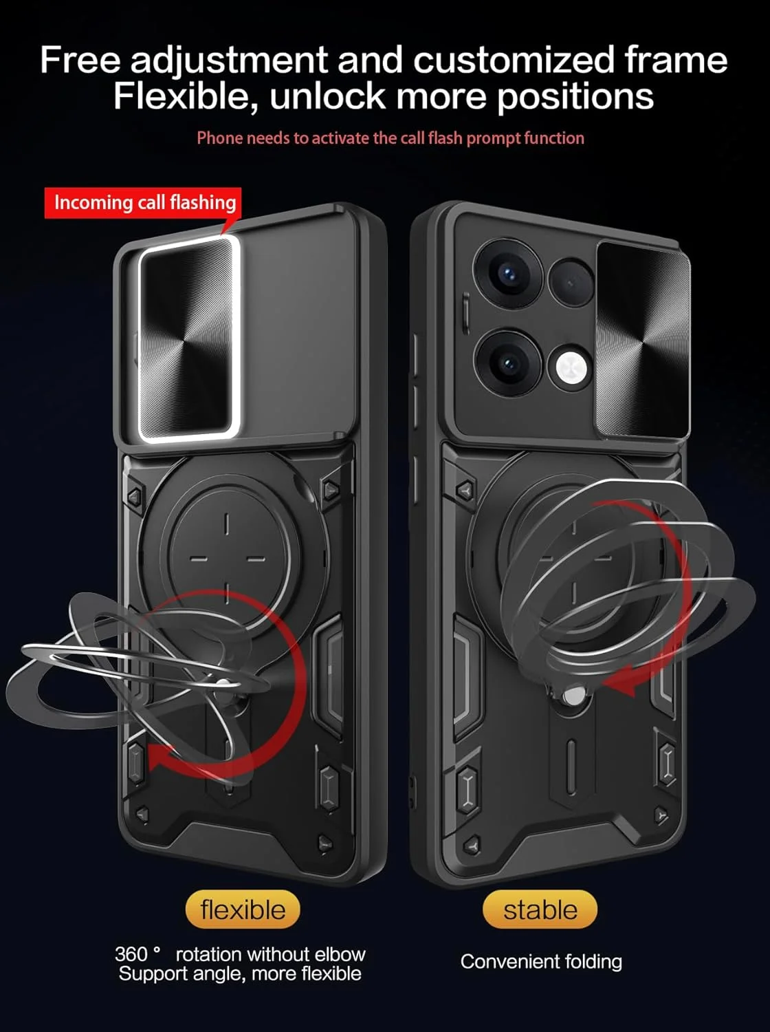 کاور محافظ گوشی ZMONE برای اوپو رنو 13 5G به همراه محافظ صفحه نمایش، دارای محافظ کشویی دوربین، کاور محافظتی سنگین نظامی - مشکی