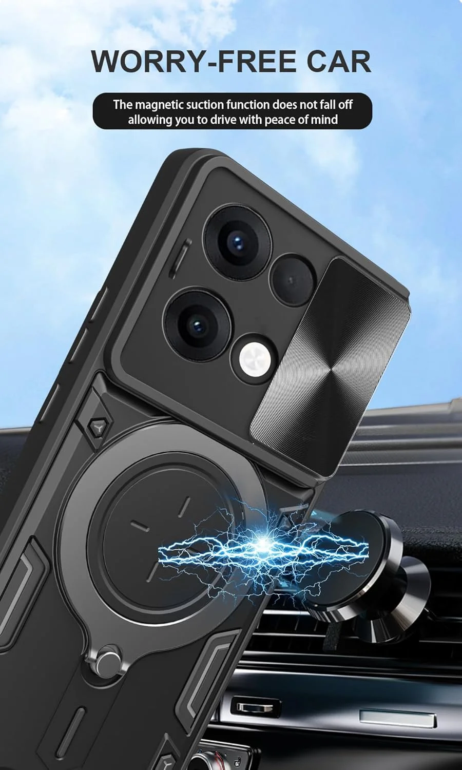 کاور محافظ گوشی ZMONE برای اوپو رنو 13 5G به همراه محافظ صفحه نمایش، دارای محافظ کشویی دوربین، کاور محافظتی سنگین نظامی - مشکی