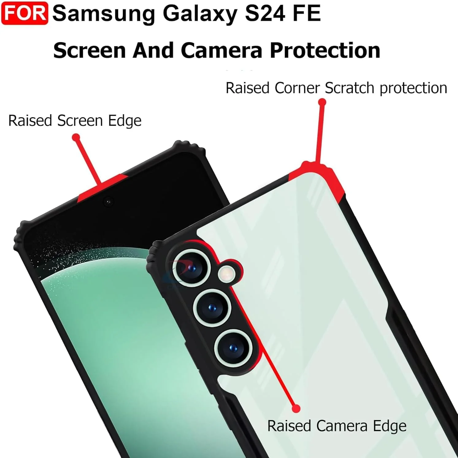 کاور محافظ شفاف Zubitech Samsung Galaxy S24 FE 5G، پشت سخت PC با حاشیه مشکی TPU ضد ضربه، مقاوم در برابر ضربه 360 درجه، پوشش شفاف ضد زرد شدن برای Samsung Galaxy S24 FE