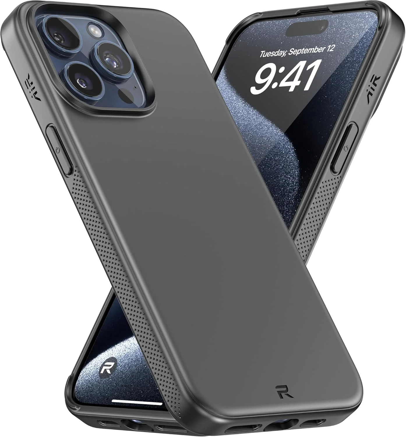 قاب محافظ ایر ریبل برای آیفون 15 پرو مکس [سری Air²] سازگار با MagSafe، دارای کناره های ضد لغزش، پوشش TPU باریک و سبک، گوشه های محافظت شده، حلقه لنز برجسته، مناسب گوشی 6.7 اینچی 2024 (مشکی)