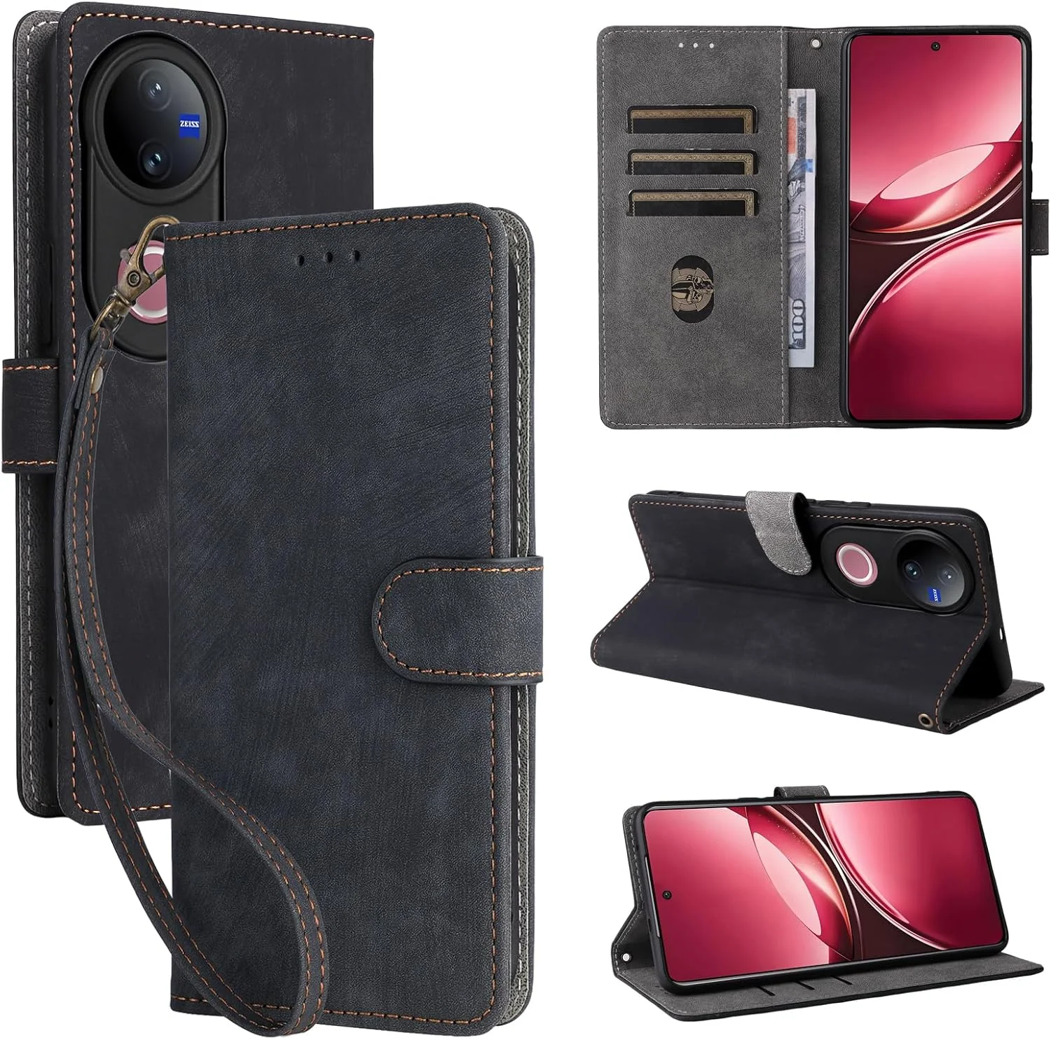 کیف پول چرمی محافظ گوشی ویوو V50 به همراه بند دستی، محافظت کامل از بدنه، ضد ضربه و ضد سرقت RFID کیف پول چرمی محافظ گوشی ویوو V50 به همراه بند دستی، محافظت کامل از بدنه، ضد ضربه و ضد سرقت RFID