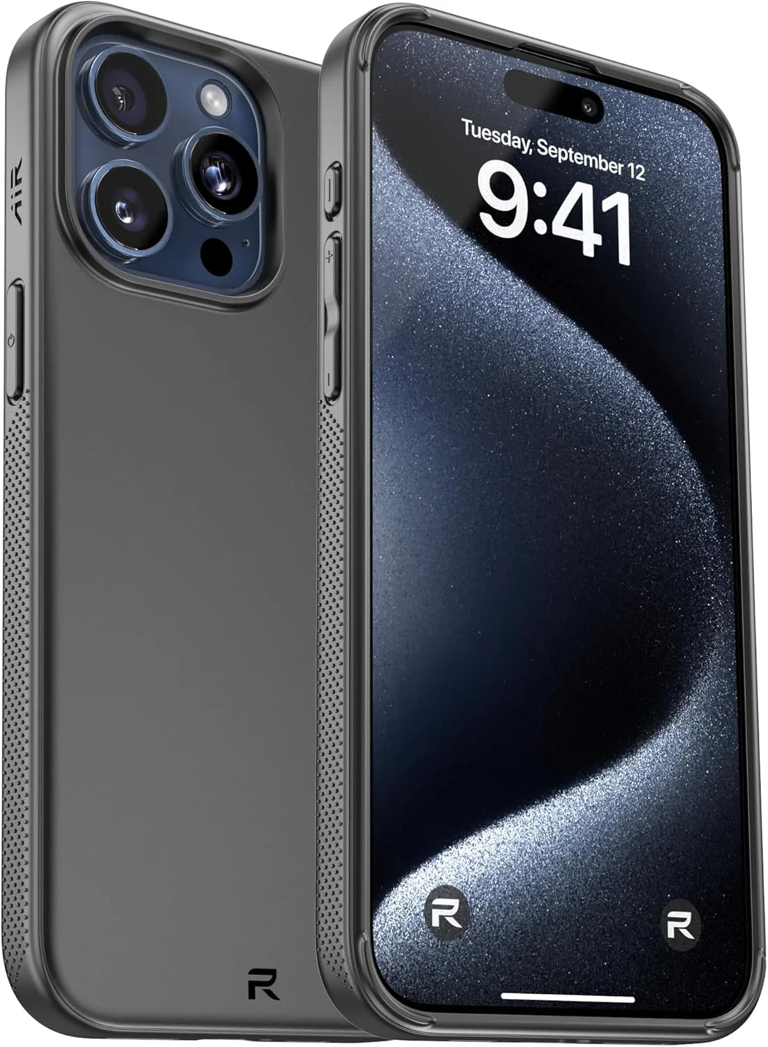 قاب محافظ ایر ریبل برای آیفون 15 پرو مکس [سری Air²] سازگار با MagSafe، دارای کناره های ضد لغزش، پوشش TPU باریک و سبک، گوشه های محافظت شده، حلقه لنز برجسته، مناسب گوشی 6.7 اینچی 2024 (مشکی)