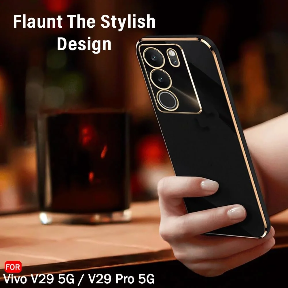 قاب پشتی کروم اندود شده TPU TheGiftKart مناسب برای ویوو V29 / V29 Pro 5G | لبه های برجسته برای محافظت از دوربین و صفحه نمایش | طراحی ضد ضربه | قاب پشتی شیک برای ویوو V29 / V29 Pro 5G (مشکی)