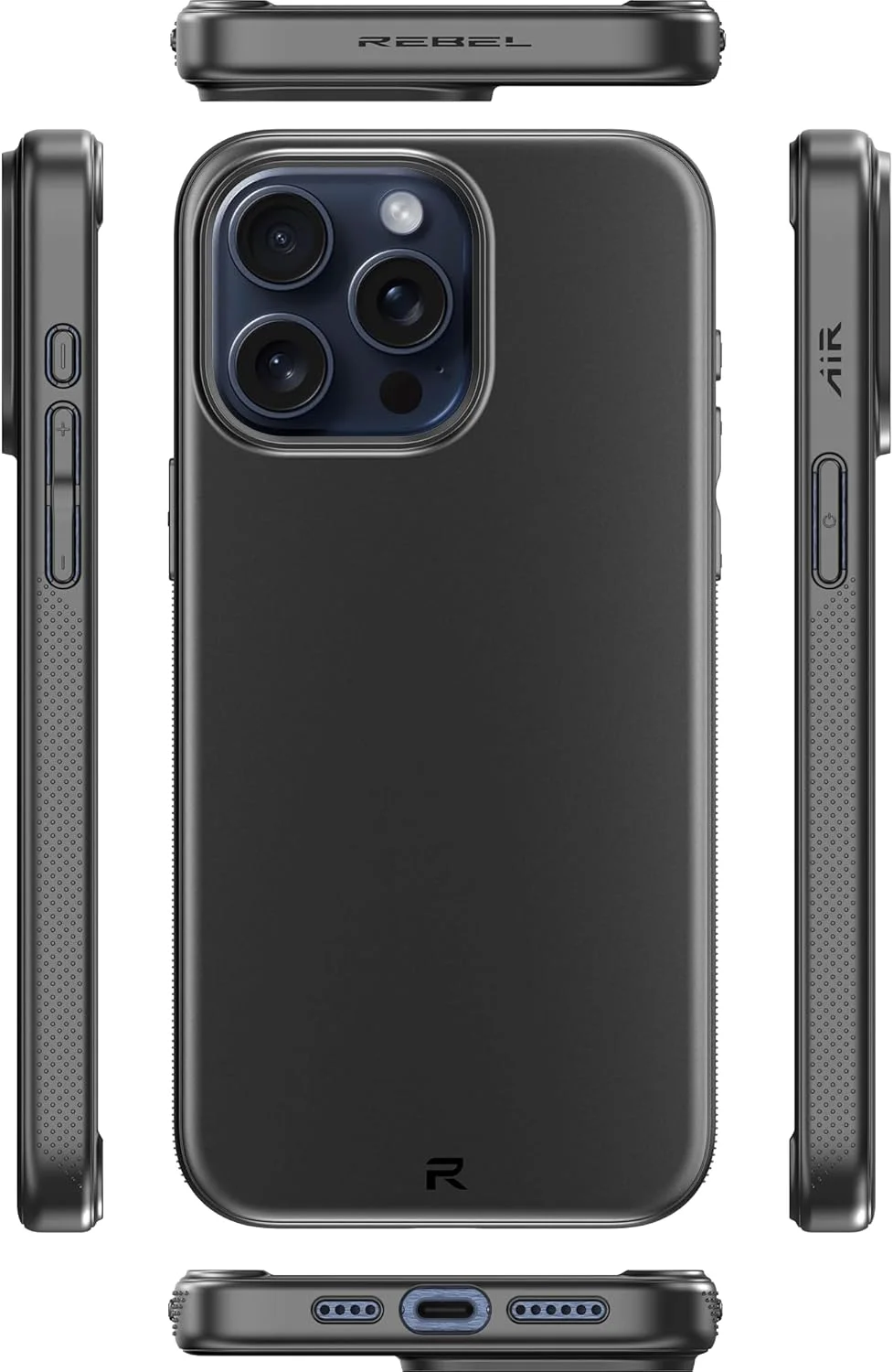 قاب محافظ ایر ریبل برای آیفون 15 پرو مکس [سری Air²] سازگار با MagSafe، دارای کناره های ضد لغزش، پوشش TPU باریک و سبک، گوشه های محافظت شده، حلقه لنز برجسته، مناسب گوشی 6.7 اینچی 2024 (مشکی)