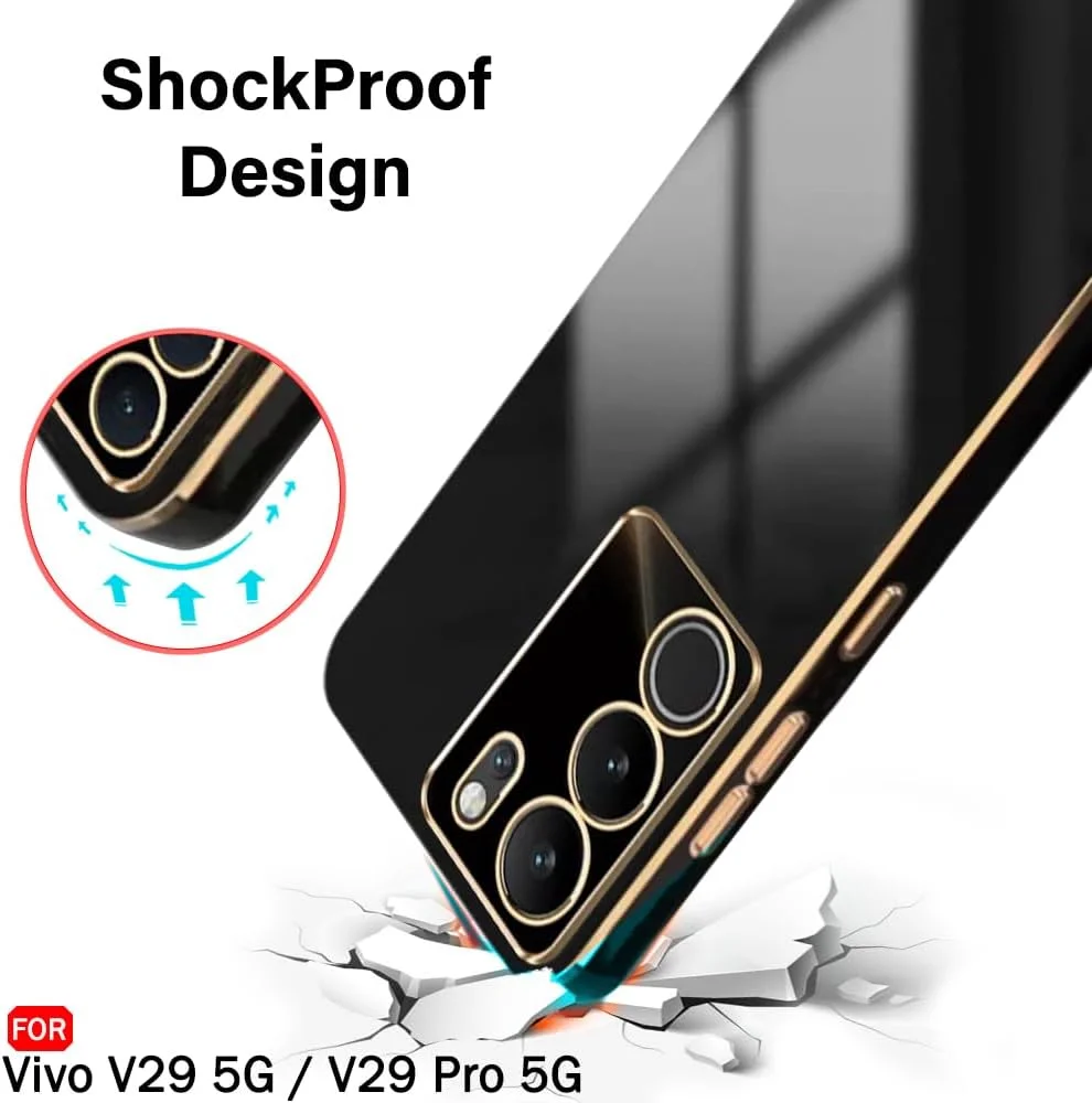 قاب پشتی کروم اندود شده TPU TheGiftKart مناسب برای ویوو V29 / V29 Pro 5G | لبه های برجسته برای محافظت از دوربین و صفحه نمایش | طراحی ضد ضربه | قاب پشتی شیک برای ویوو V29 / V29 Pro 5G (مشکی)