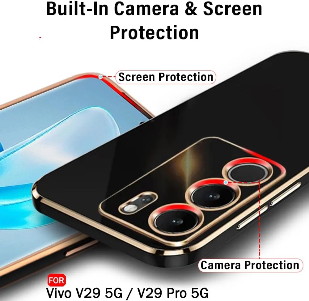 قاب پشتی کروم اندود شده TPU TheGiftKart مناسب برای ویوو V29 / V29 Pro 5G | لبه های برجسته برای محافظت از دوربین و صفحه نمایش | طراحی ضد ضربه | قاب پشتی شیک برای ویوو V29 / V29 Pro 5G (مشکی)