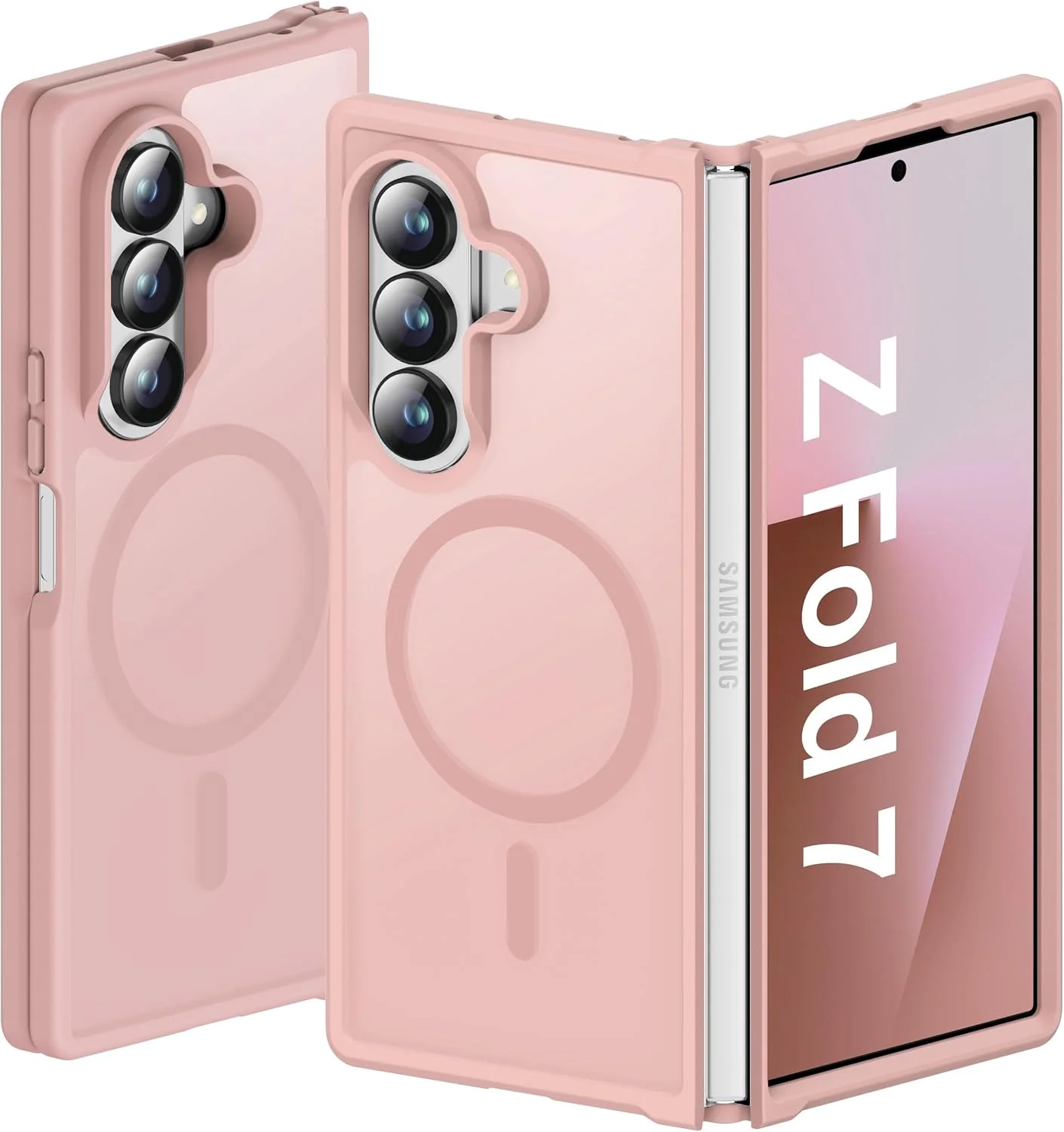 کاور آهنربایی ORETECH سازگار با گوشی سامسونگ گلکسی زد فولد 7، قاب پشتی نیمه شفاف PC سخت ضد لغزش، محافظ ضربه گیر گوشی سامسونگ زد فولد 7 - صورتی روشن